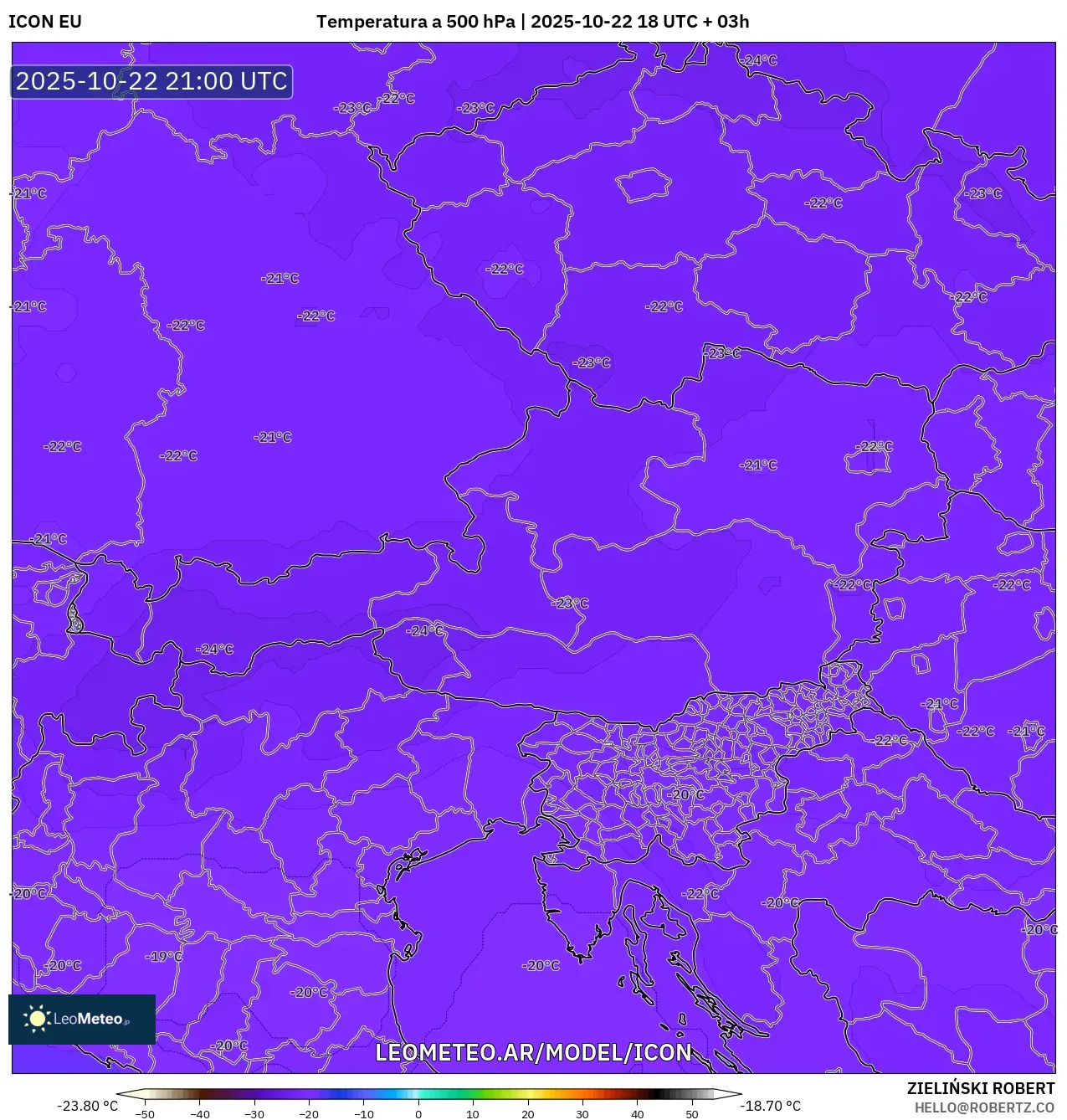ICON model - Austria, Temperatura a 500 hPa ICON model - Austria, Temperatura a 500 hPa