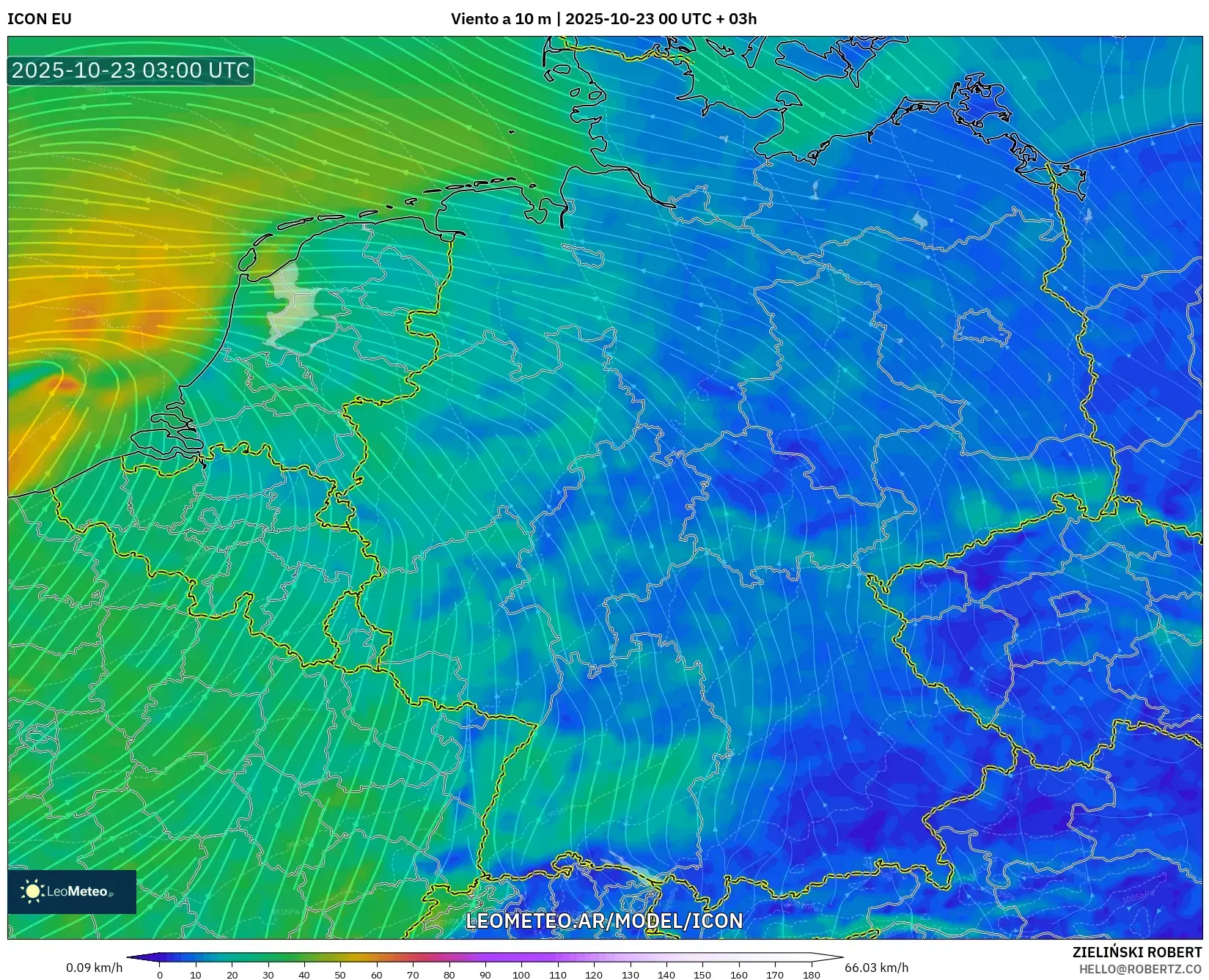 ICON model - Alemania, Viento a 10 m ICON model - Alemania, Viento a 10 m