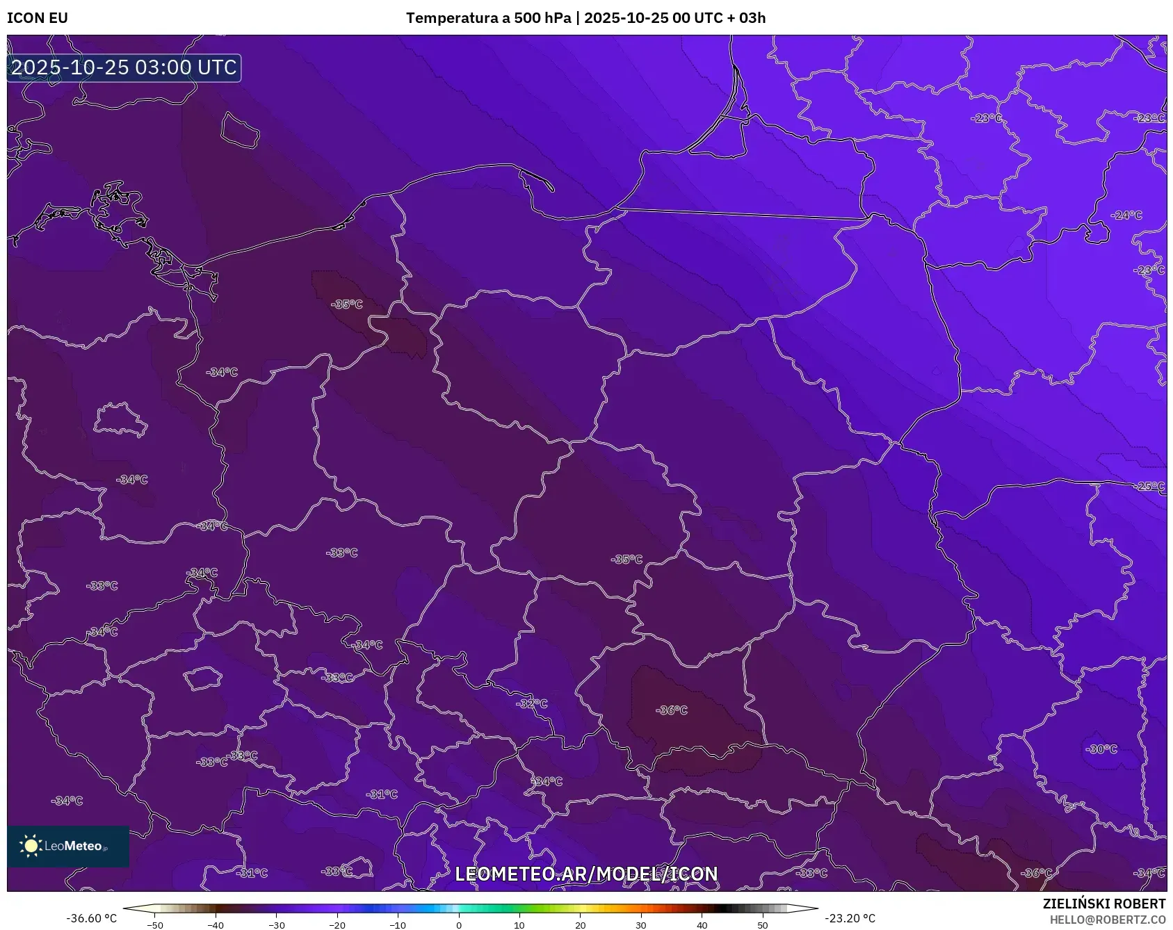 ICON model - Polonia, Temperatura a 500 hPa ICON model - Polonia, Temperatura a 500 hPa