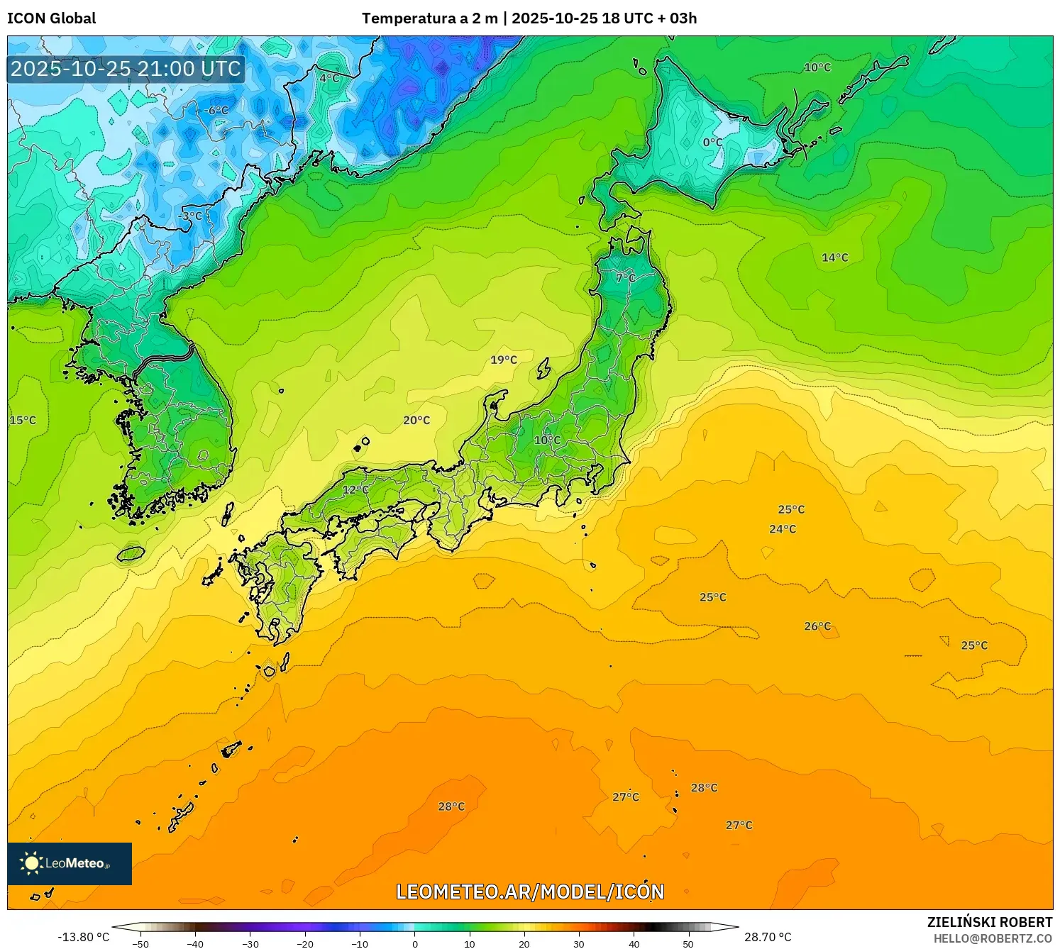 ICON model - Japón, Temperatura a 2 m ICON model - Japón, Temperatura a 2 m