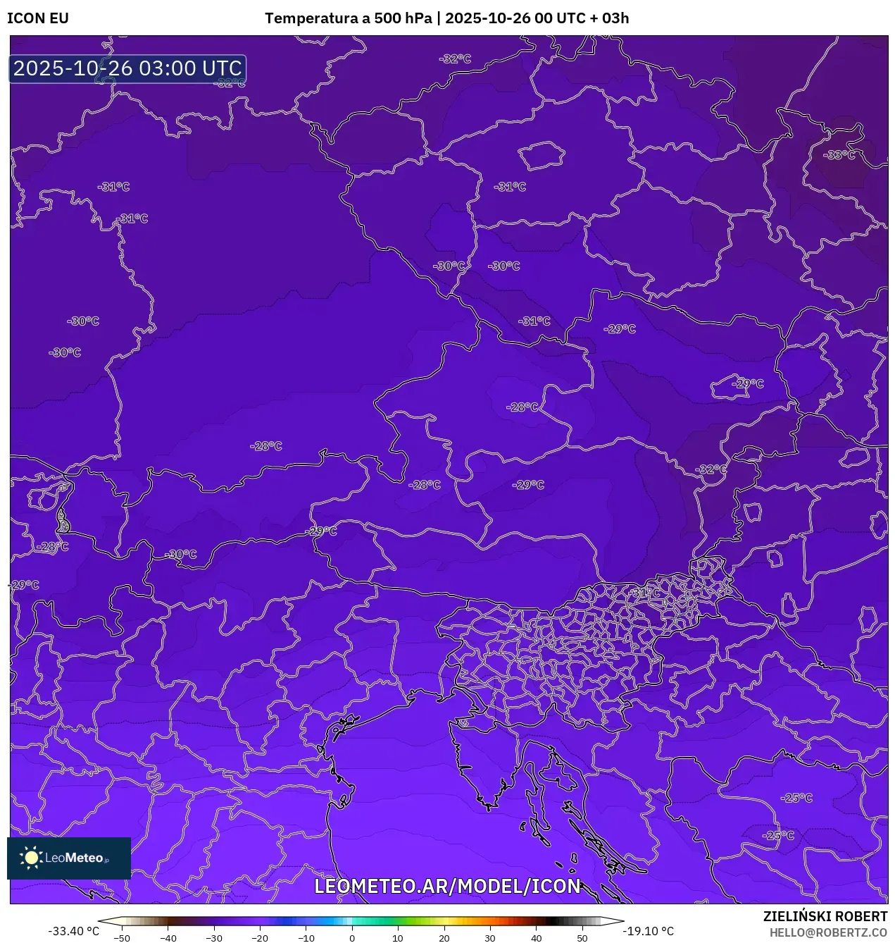 ICON model - Austria, Temperatura a 500 hPa ICON model - Austria, Temperatura a 500 hPa