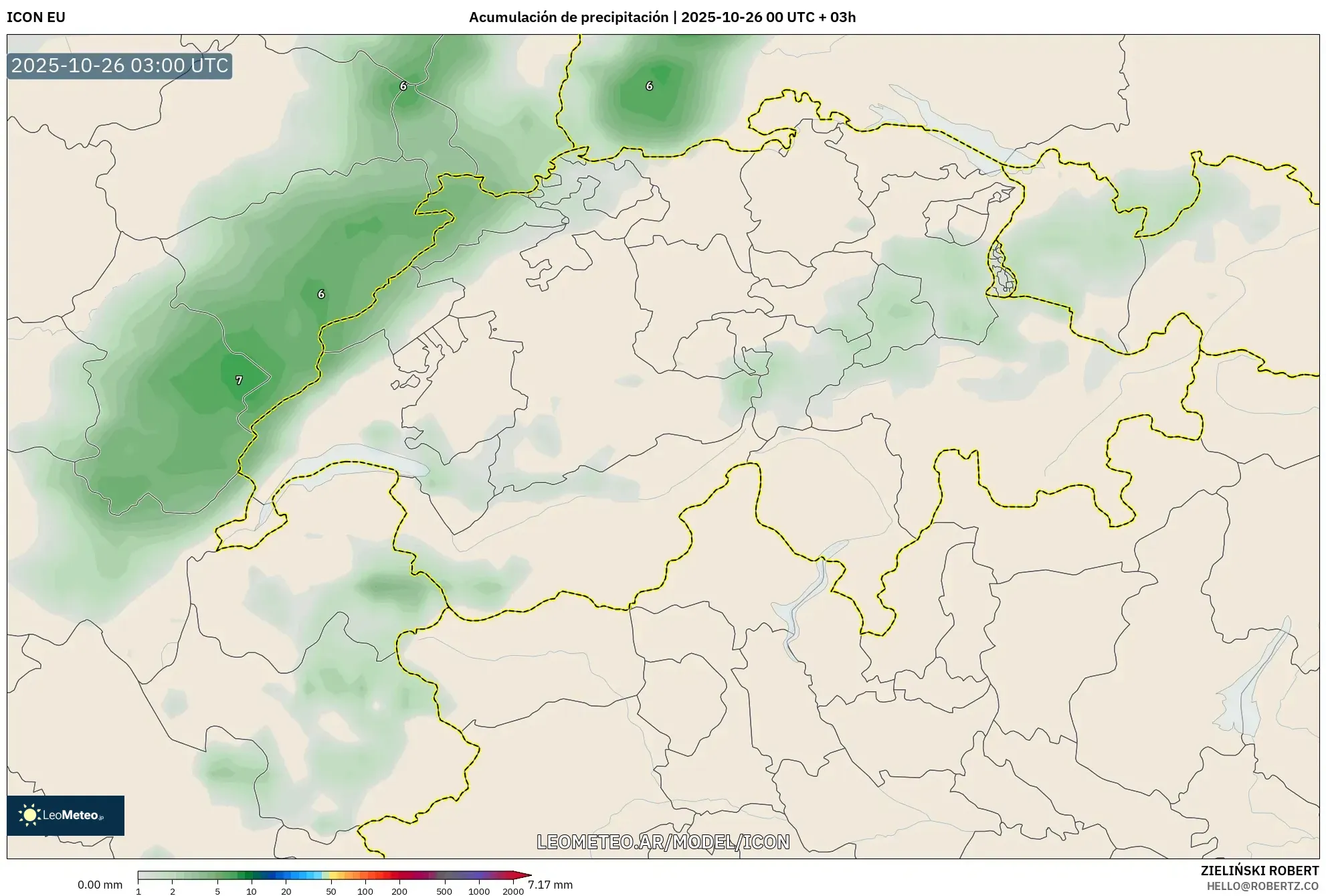 ICON model - Suiza, Acumulación de precipitación ICON model - Suiza, Acumulación de precipitación