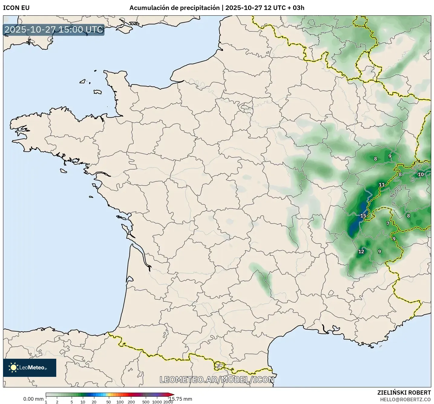 ICON model - Francia, Acumulación de precipitación ICON model - Francia, Acumulación de precipitación