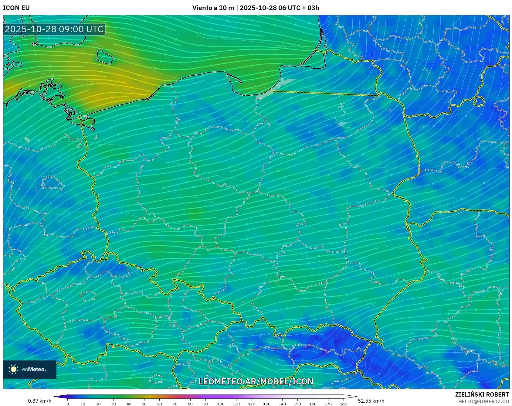 ICON model - Polonia, Viento a 10 m ICON model - Polonia, Viento a 10 m