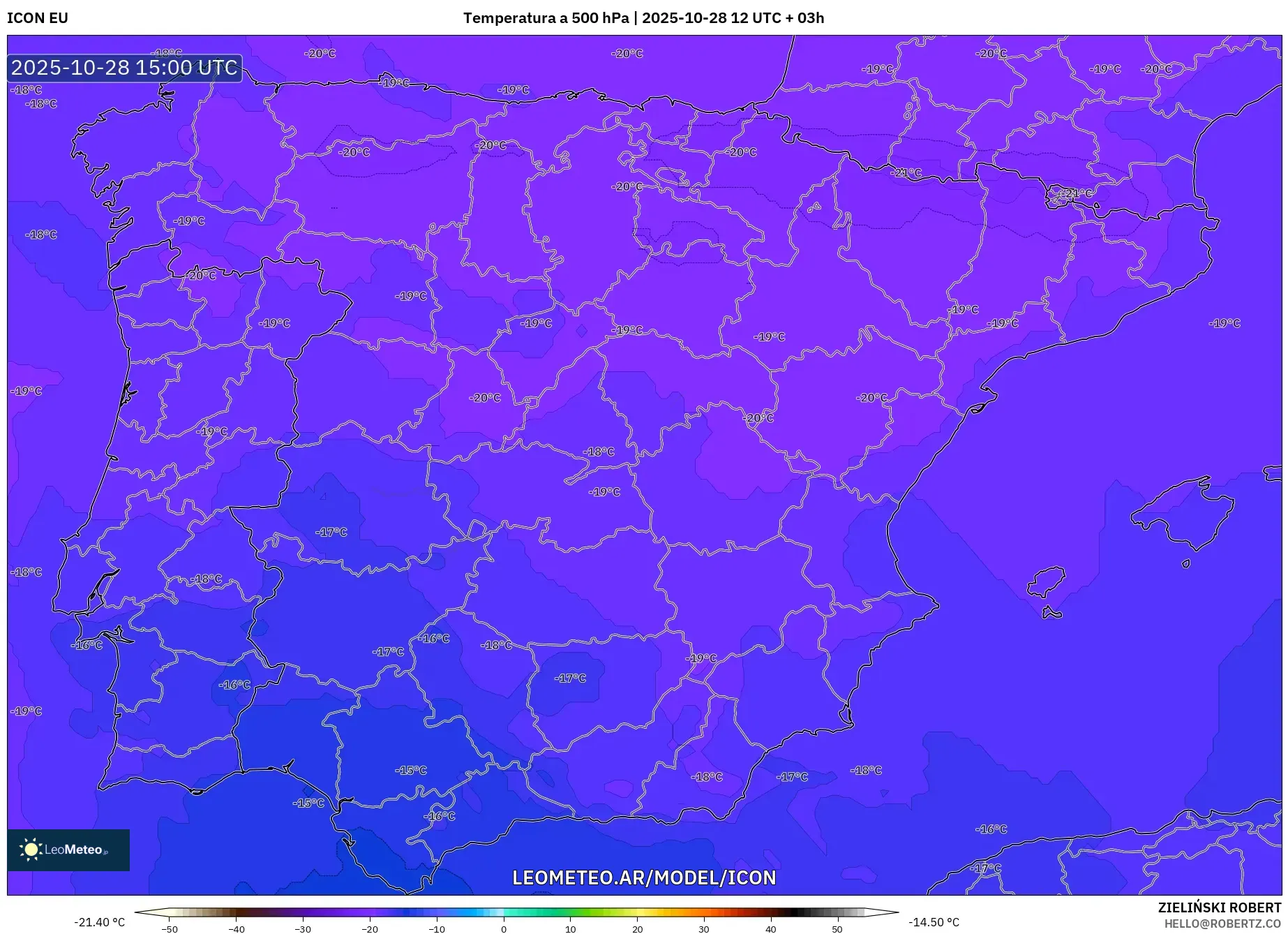ICON model - España, Temperatura a 500 hPa