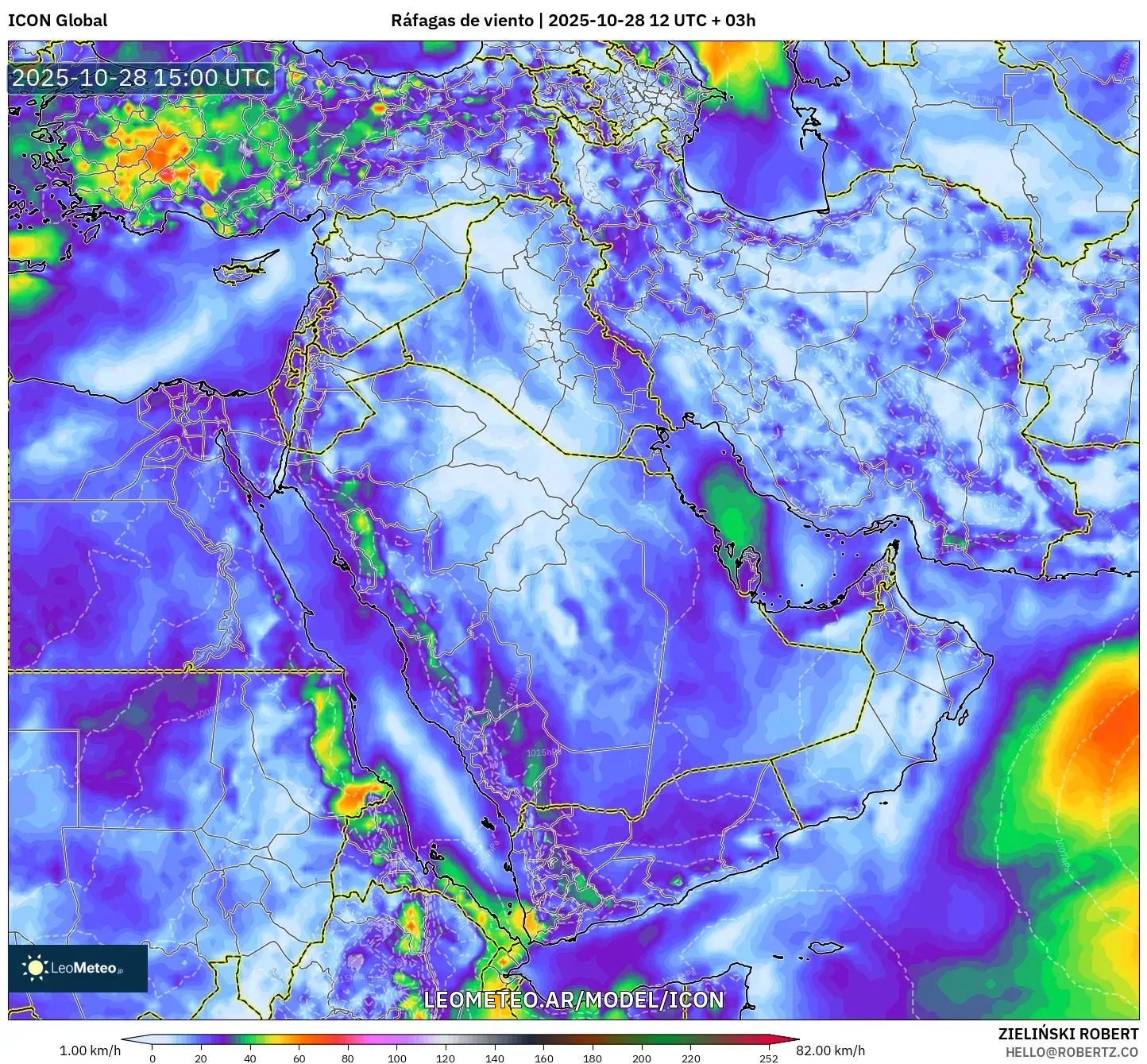ICON model - Oriente Medio, Ráfagas de viento ICON model - Oriente Medio, Ráfagas de viento