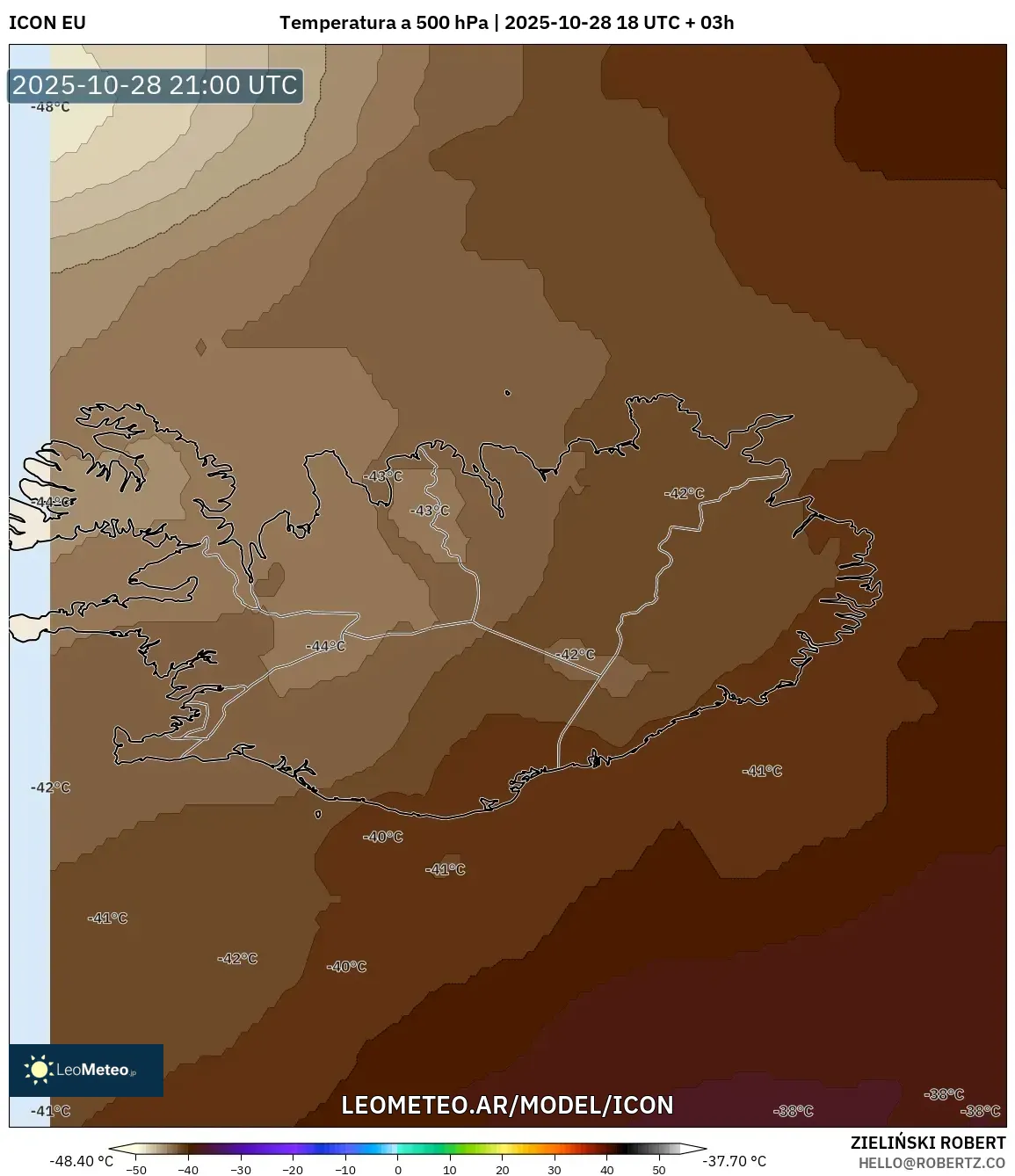 ICON model - Islandia, Temperatura a 500 hPa ICON model - Islandia, Temperatura a 500 hPa