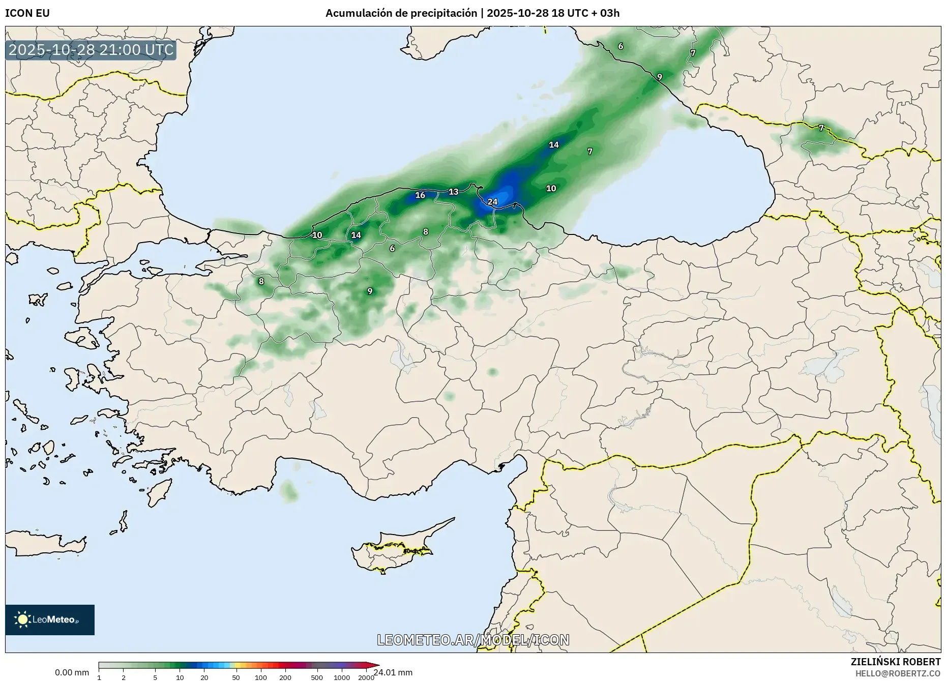 ICON model - Turquía, Acumulación de precipitación