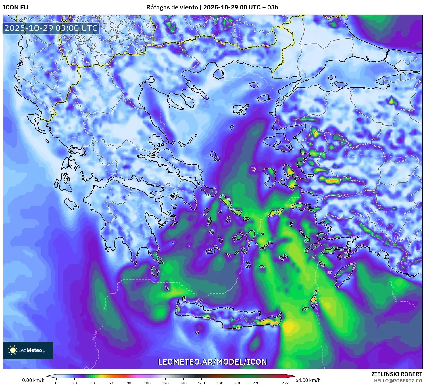 ICON model - Grecia, Ráfagas de viento ICON model - Grecia, Ráfagas de viento