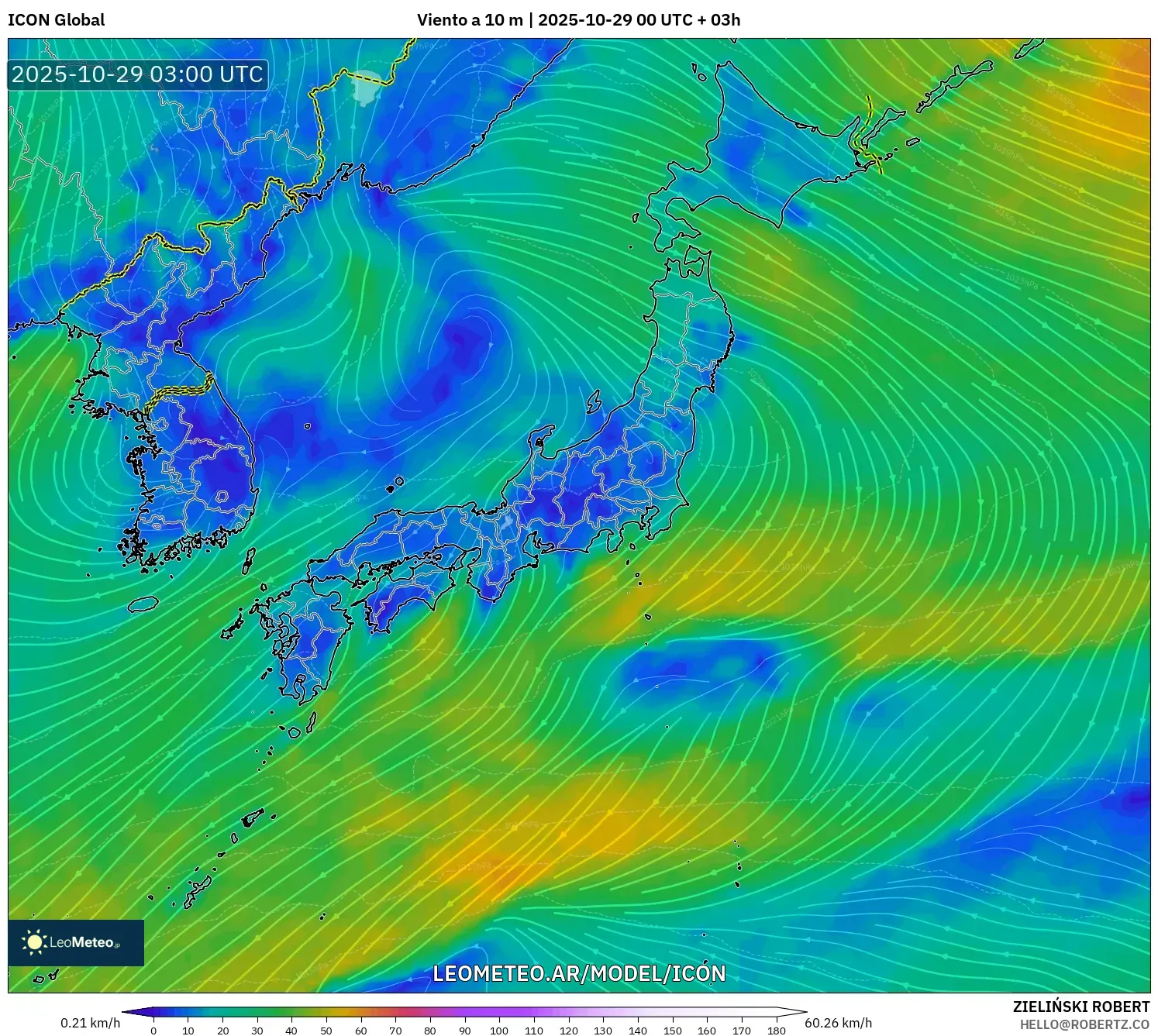 ICON model - Japón, Viento a 10 m ICON model - Japón, Viento a 10 m