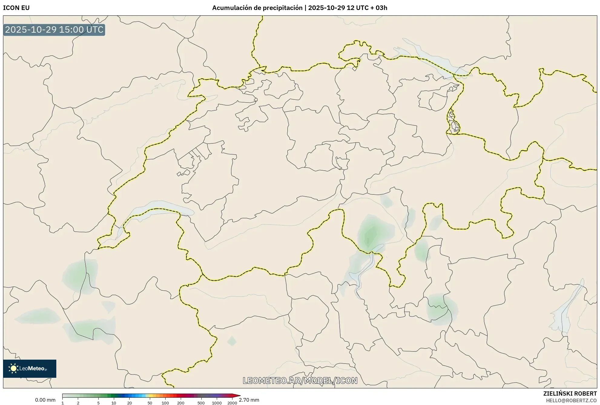 ICON model - Suiza, Acumulación de precipitación ICON model - Suiza, Acumulación de precipitación