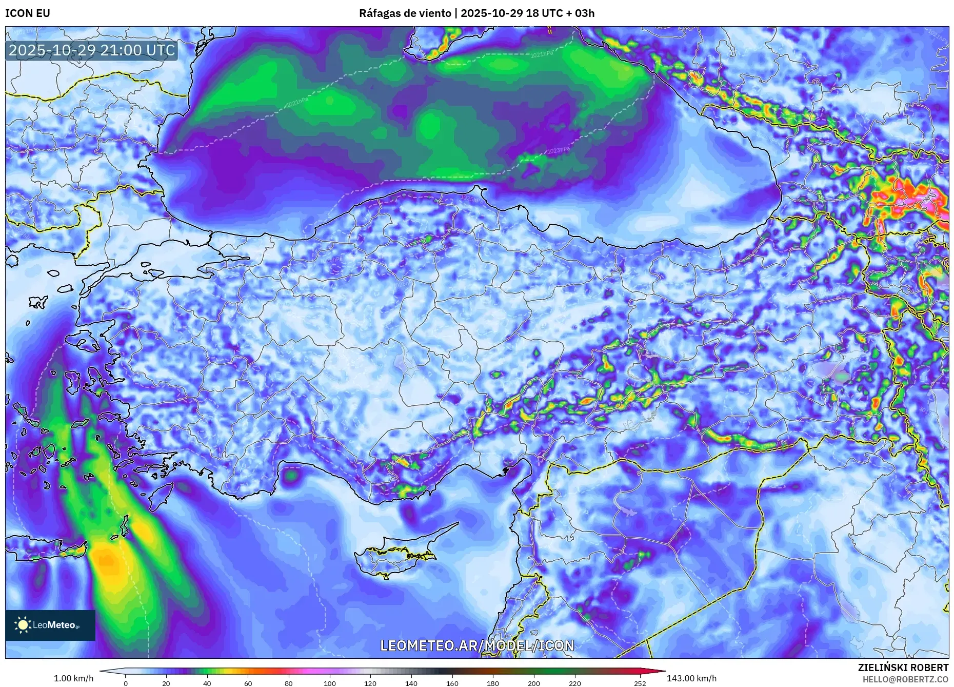 ICON model - Turquía, Ráfagas de viento ICON model - Turquía, Ráfagas de viento