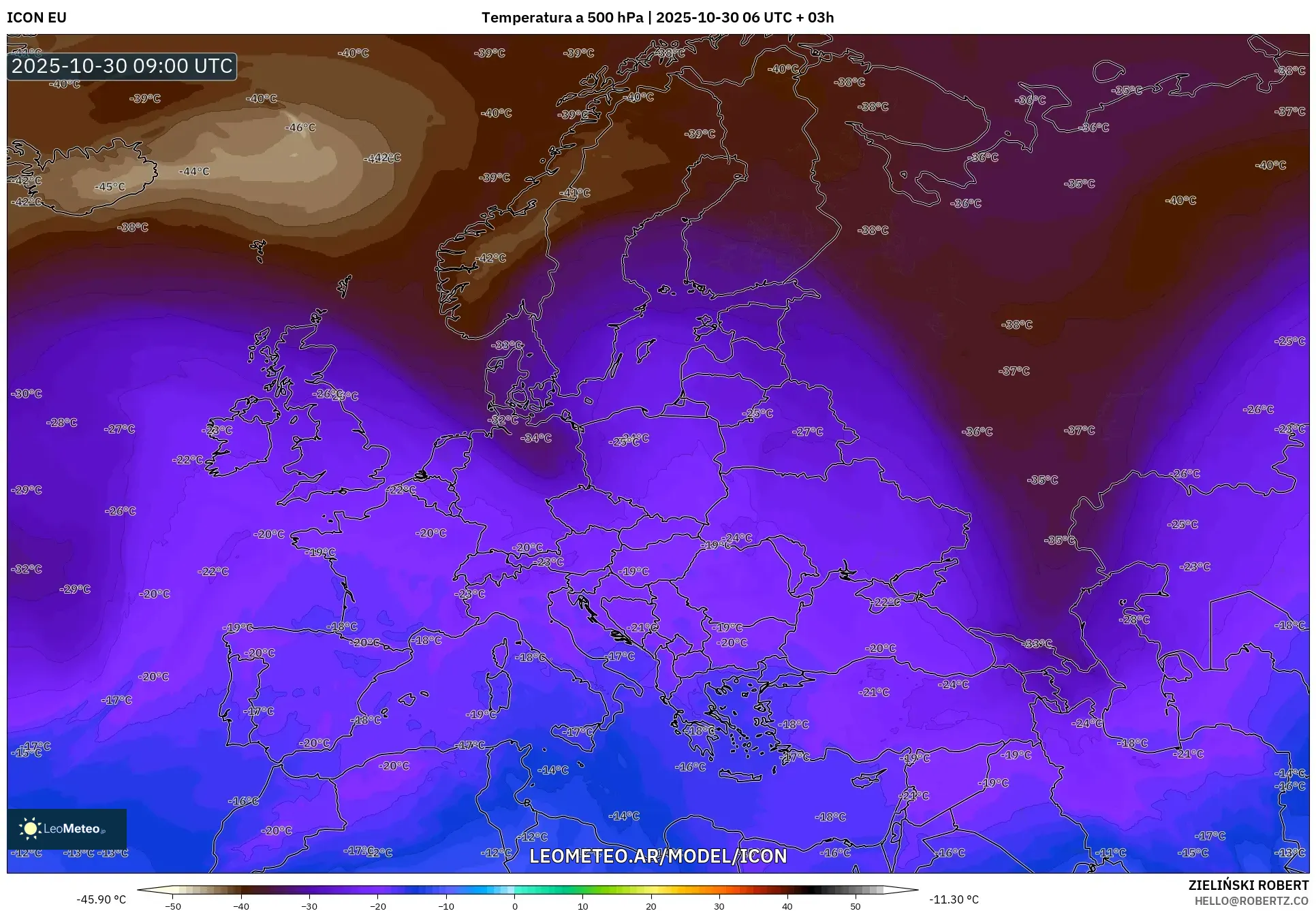 ICON model - Europa, Temperatura a 500 hPa