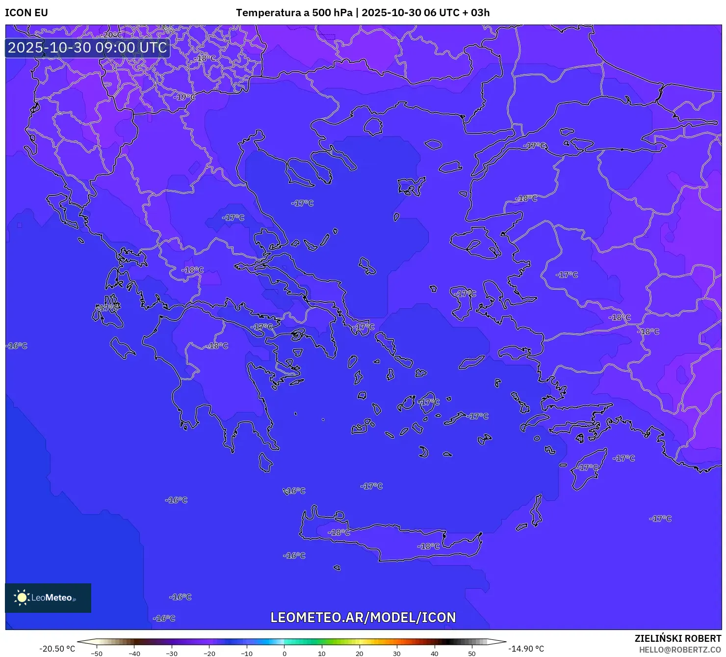 ICON model - Grecia, Temperatura a 500 hPa