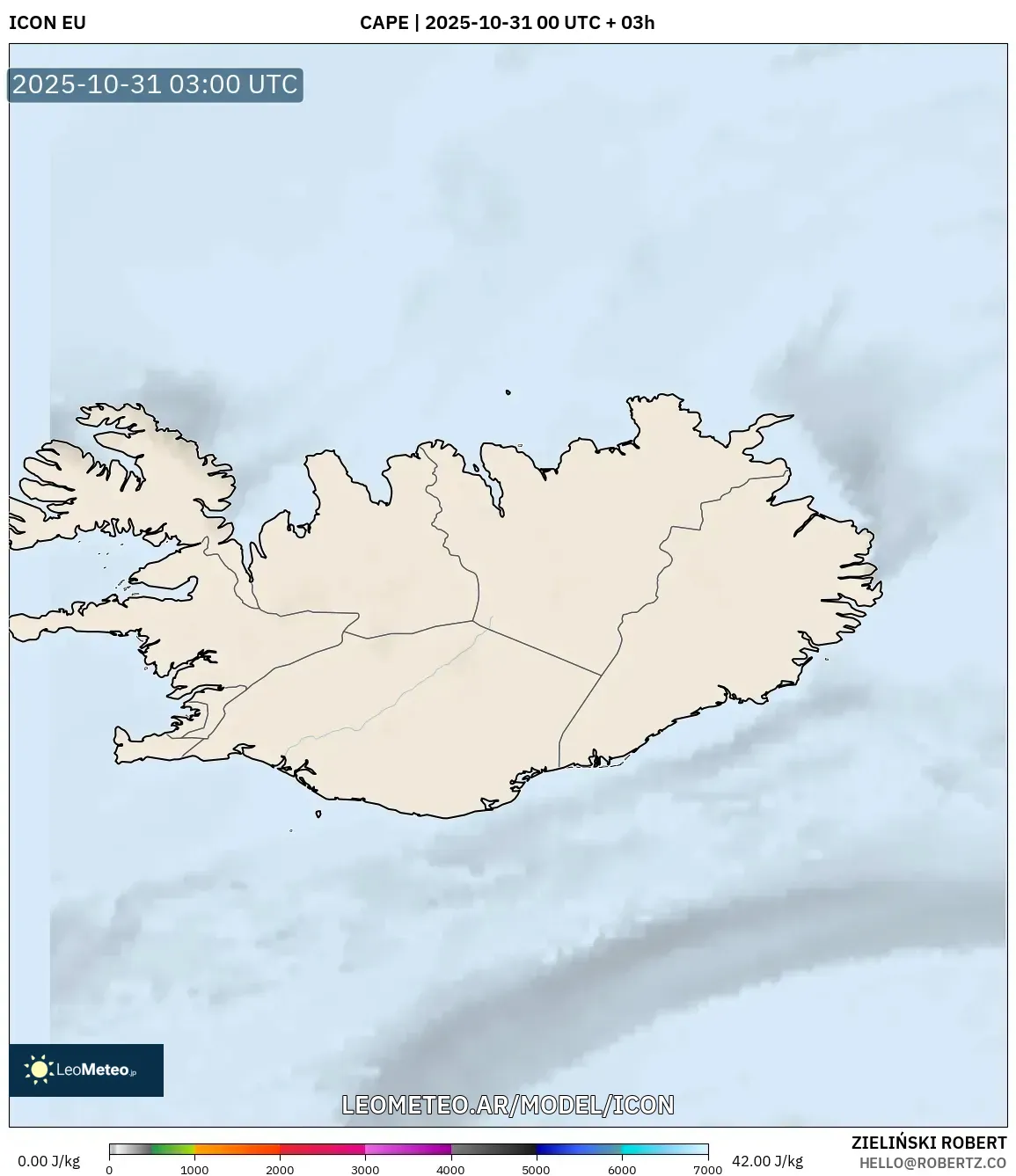 ICON model - Islandia, CAPE ICON model - Islandia, CAPE