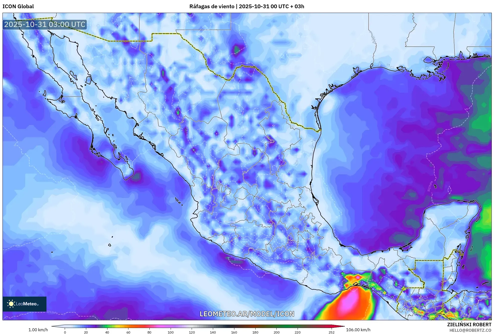 ICON model - México, Ráfagas de viento ICON model - México, Ráfagas de viento