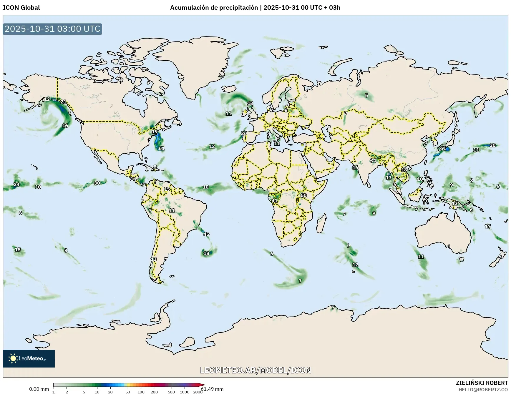 ICON model - Mundo, Acumulación de precipitación ICON model - Mundo, Acumulación de precipitación
