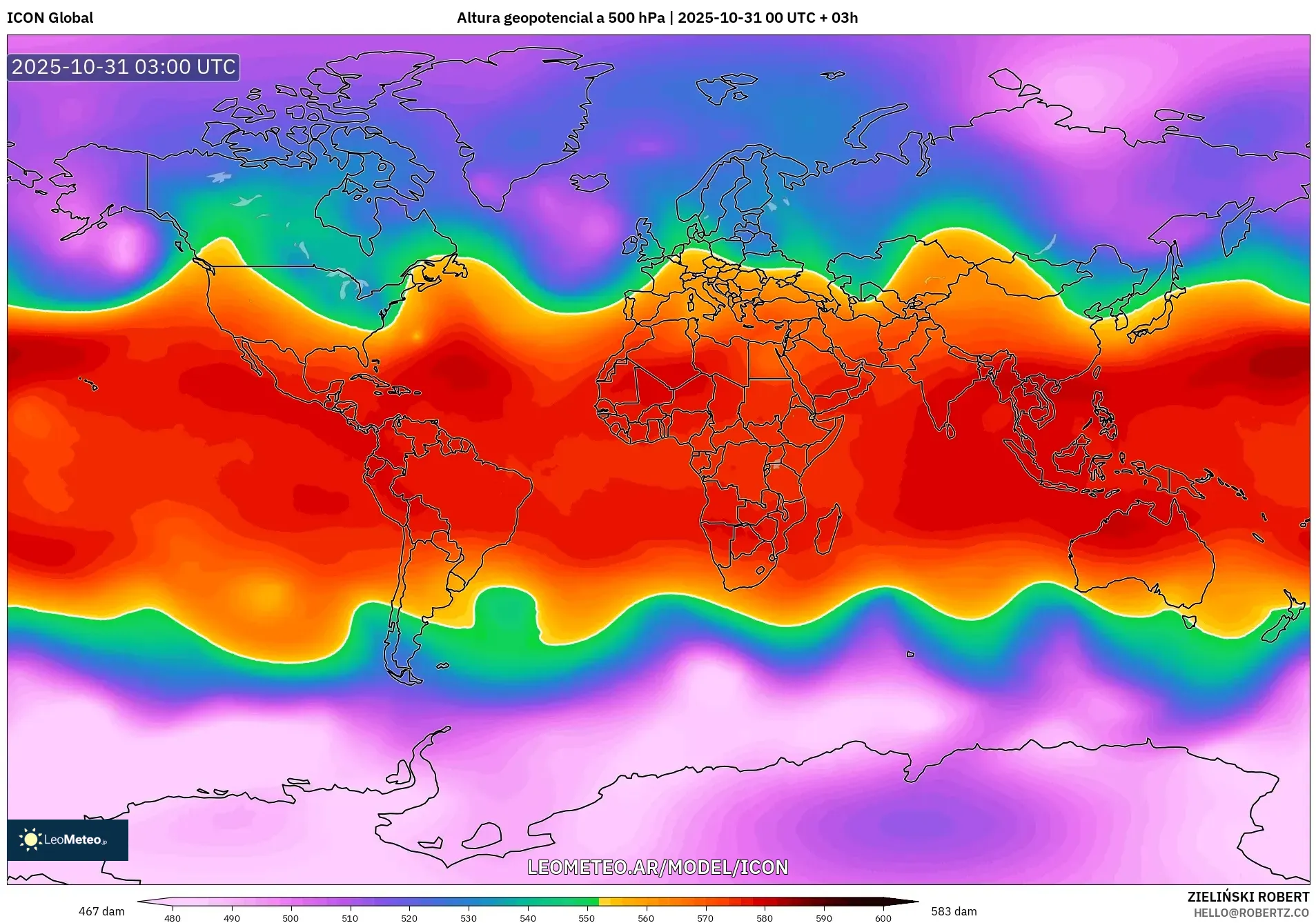 ICON model - Mundo, Altura geopotencial a 500 hPa ICON model - Mundo, Altura geopotencial a 500 hPa