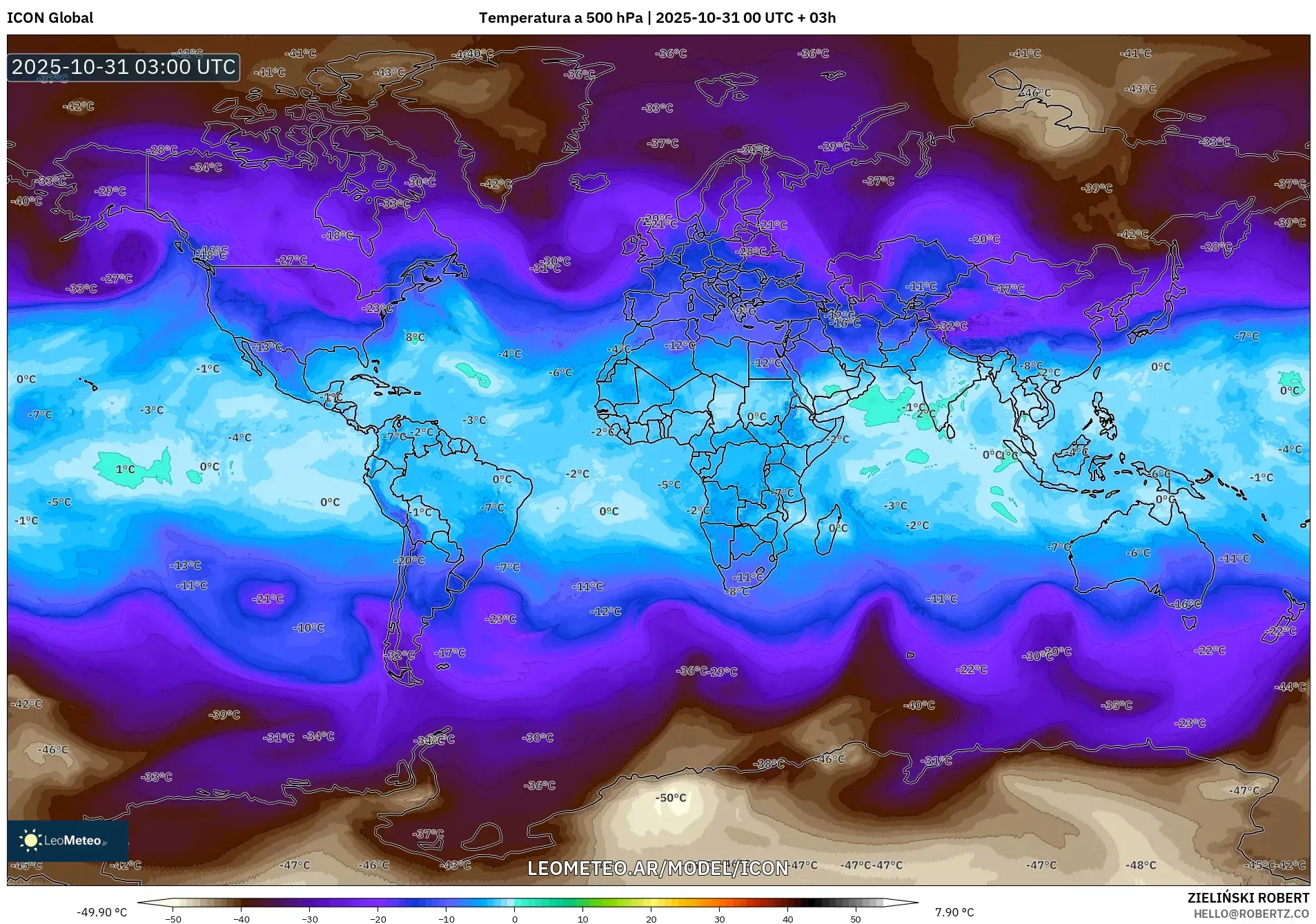 ICON model - Mundo, Temperatura a 500 hPa ICON model - Mundo, Temperatura a 500 hPa