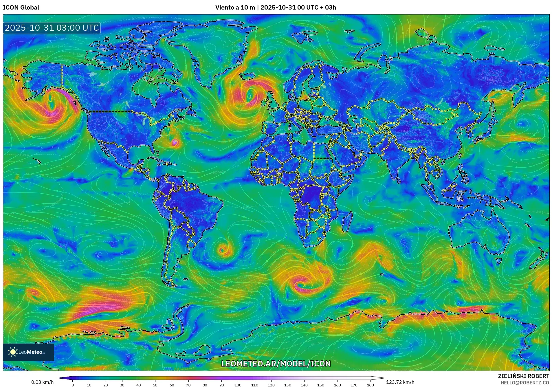 ICON model - Mundo, Viento a 10 m ICON model - Mundo, Viento a 10 m