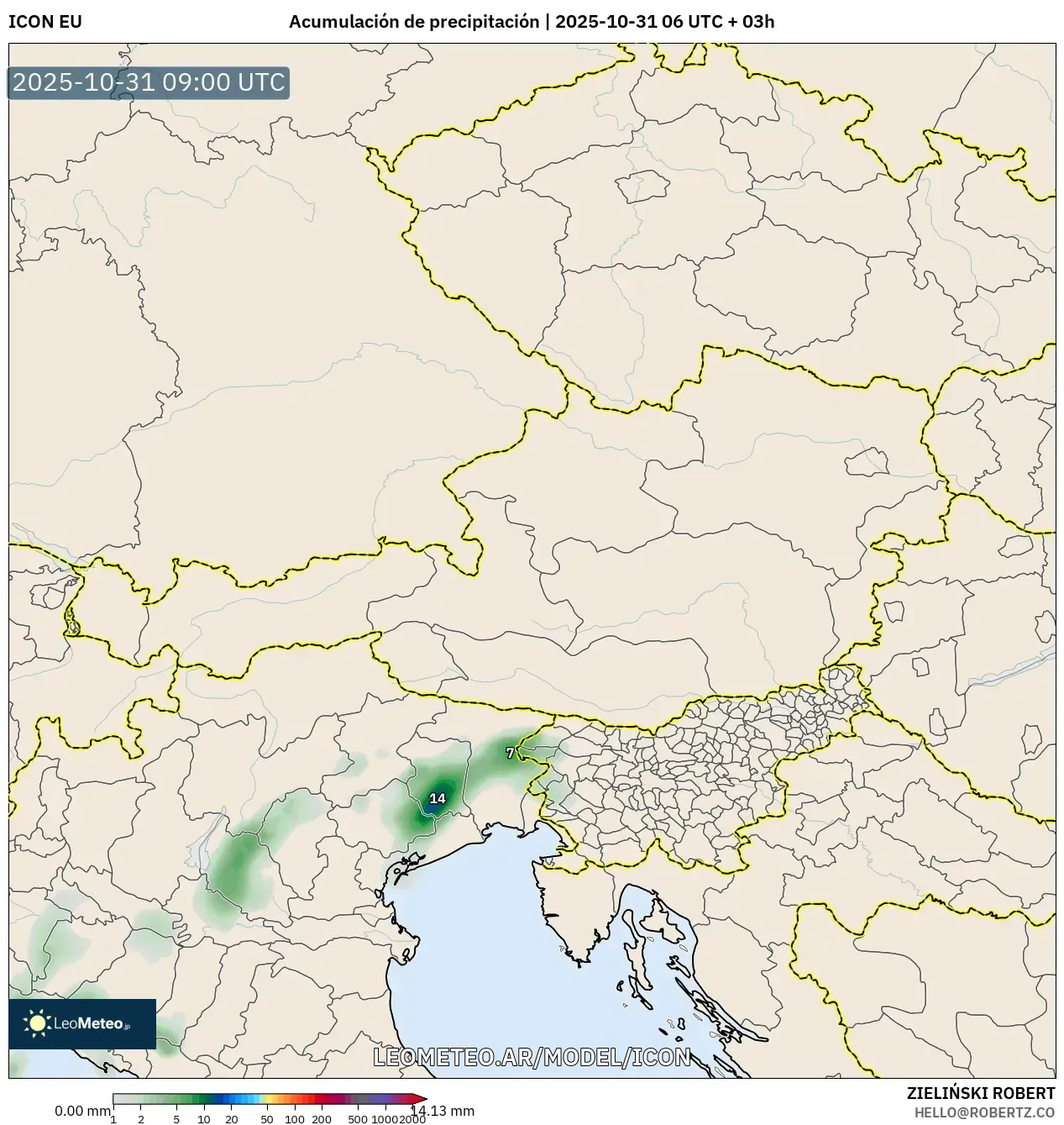 ICON model - Austria, Acumulación de precipitación ICON model - Austria, Acumulación de precipitación