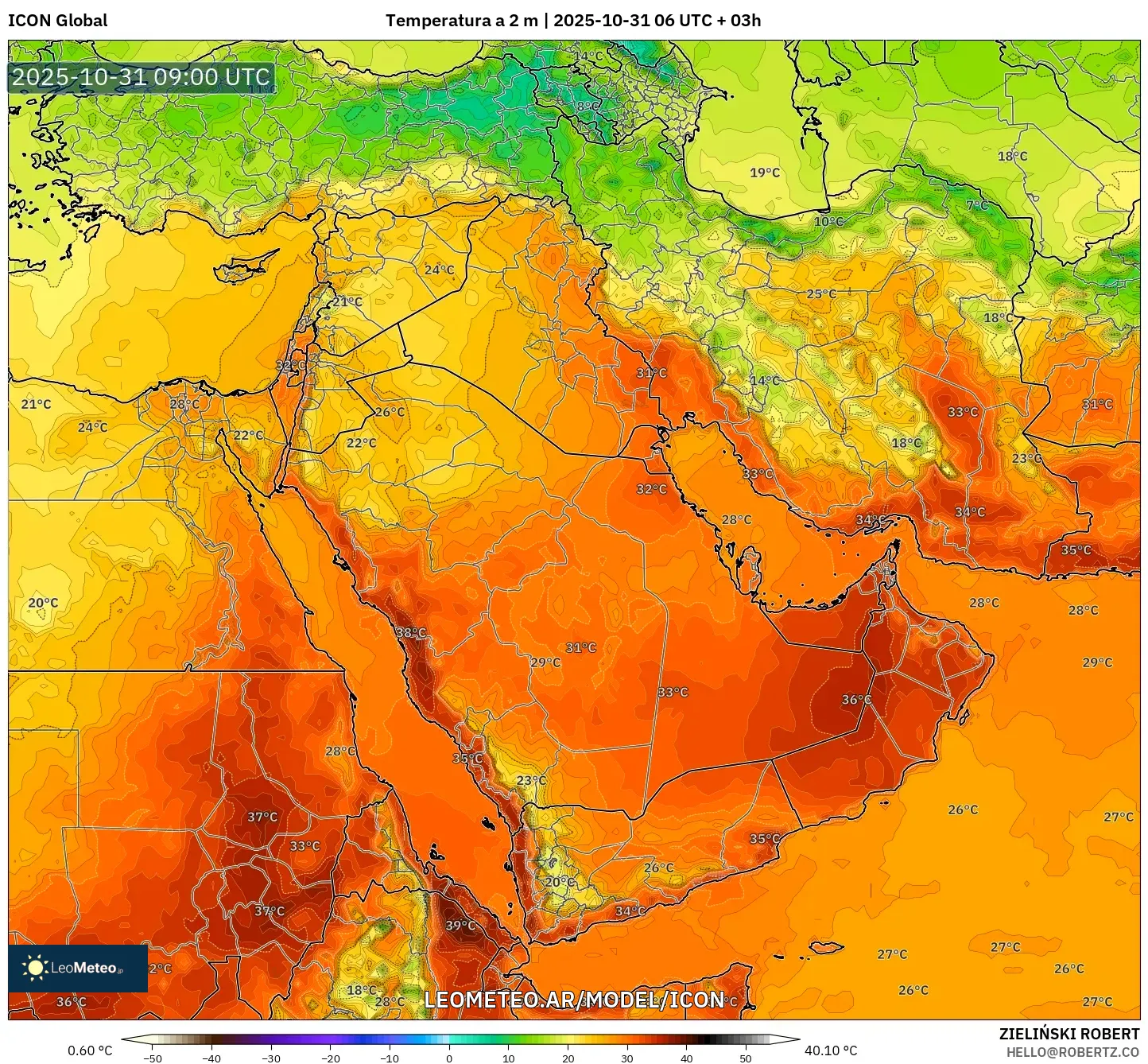 ICON model - Oriente Medio, Temperatura a 2 m ICON model - Oriente Medio, Temperatura a 2 m
