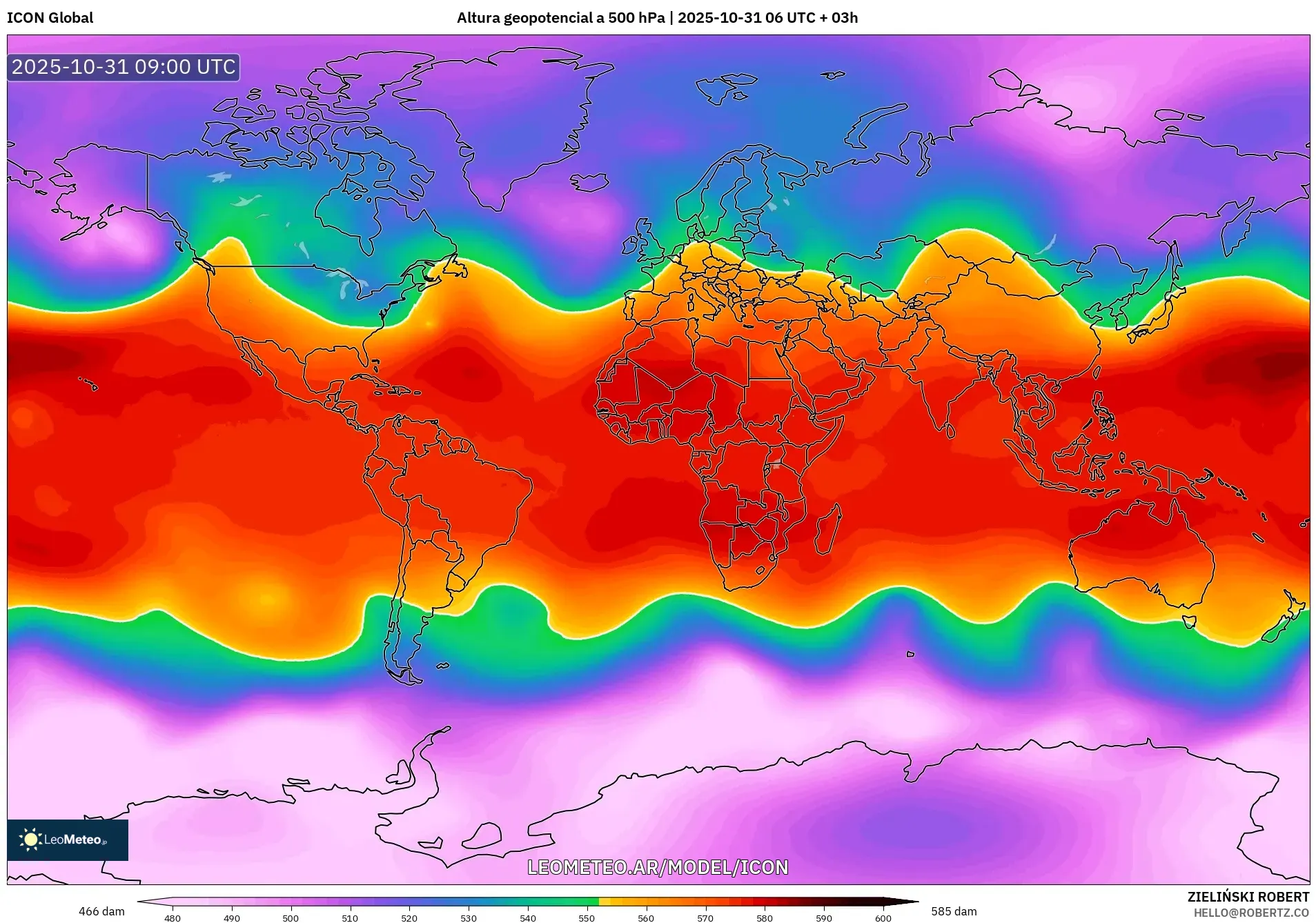 ICON model - Mundo, Altura geopotencial a 500 hPa ICON model - Mundo, Altura geopotencial a 500 hPa