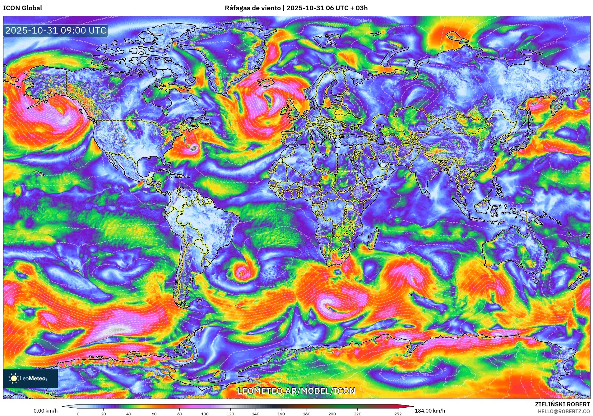 ICON model - Mundo, Ráfagas de viento ICON model - Mundo, Ráfagas de viento
