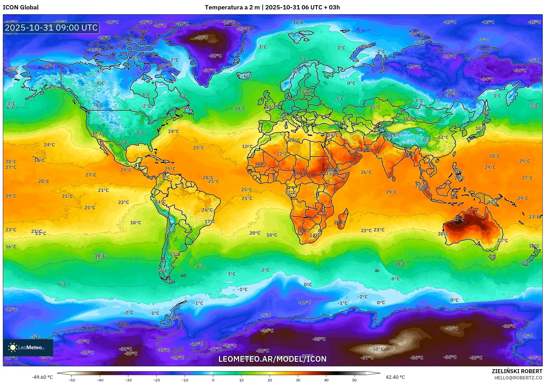 ICON model - Mundo, Temperatura a 2 m ICON model - Mundo, Temperatura a 2 m