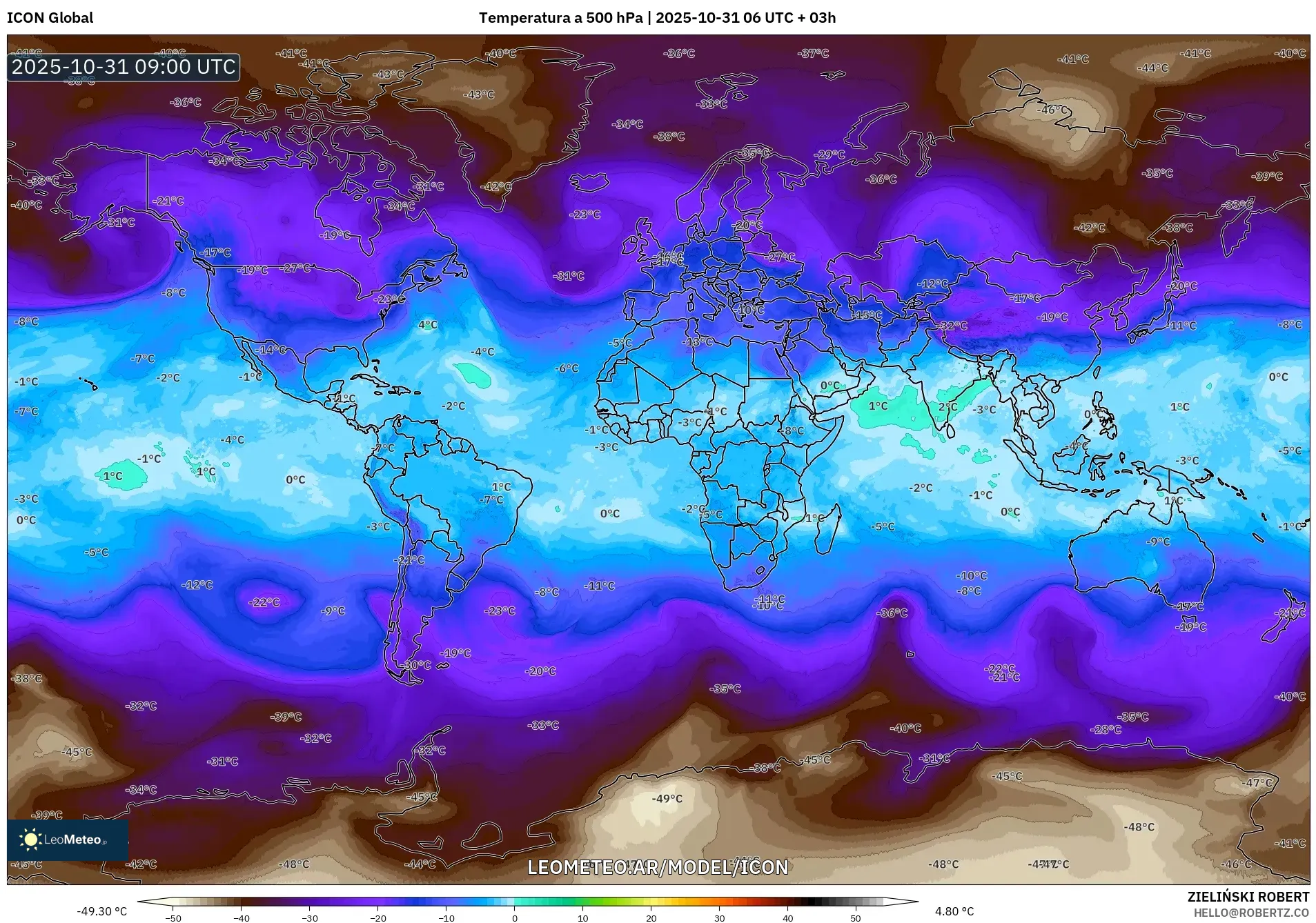 ICON model - Mundo, Temperatura a 500 hPa ICON model - Mundo, Temperatura a 500 hPa