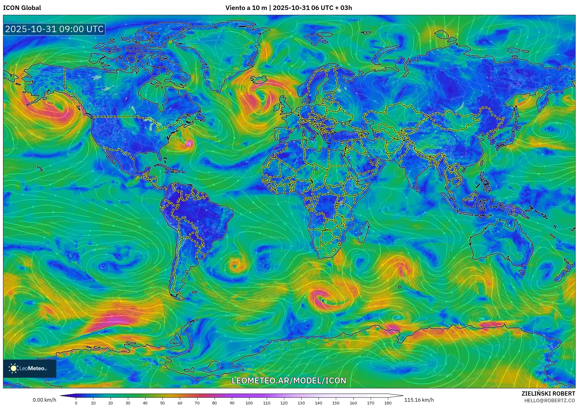 ICON model - Mundo, Viento a 10 m ICON model - Mundo, Viento a 10 m
