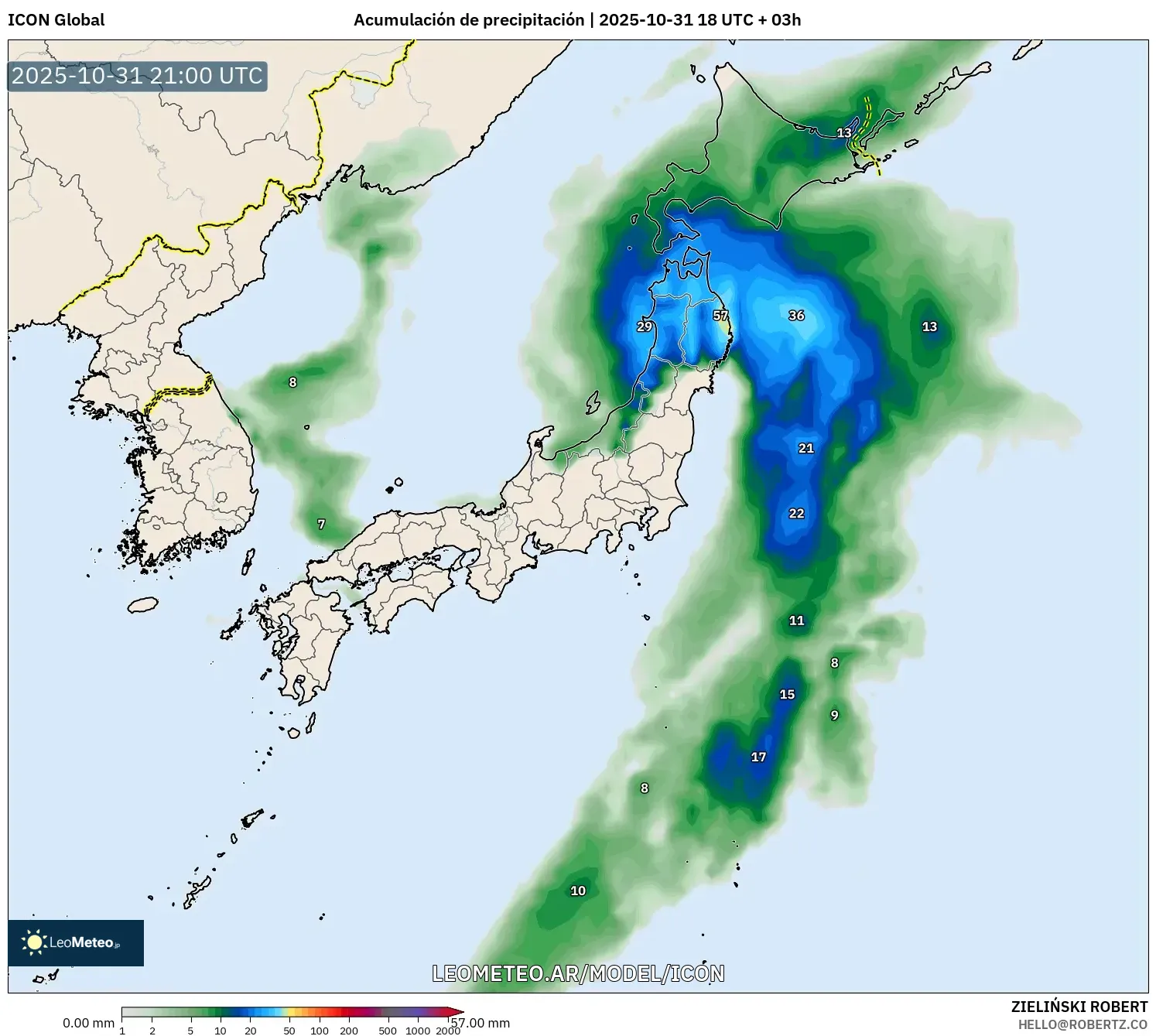 ICON model - Japón, Acumulación de precipitación ICON model - Japón, Acumulación de precipitación
