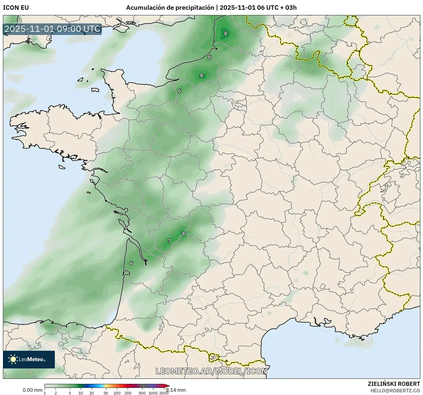 ICON model - Francia, Acumulación de precipitación ICON model - Francia, Acumulación de precipitación