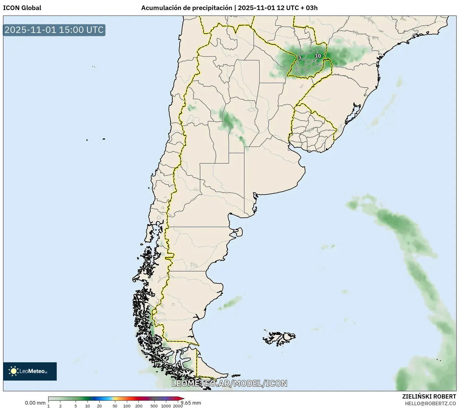 ICON model - Argentina, Acumulación de precipitación ICON model - Argentina, Acumulación de precipitación