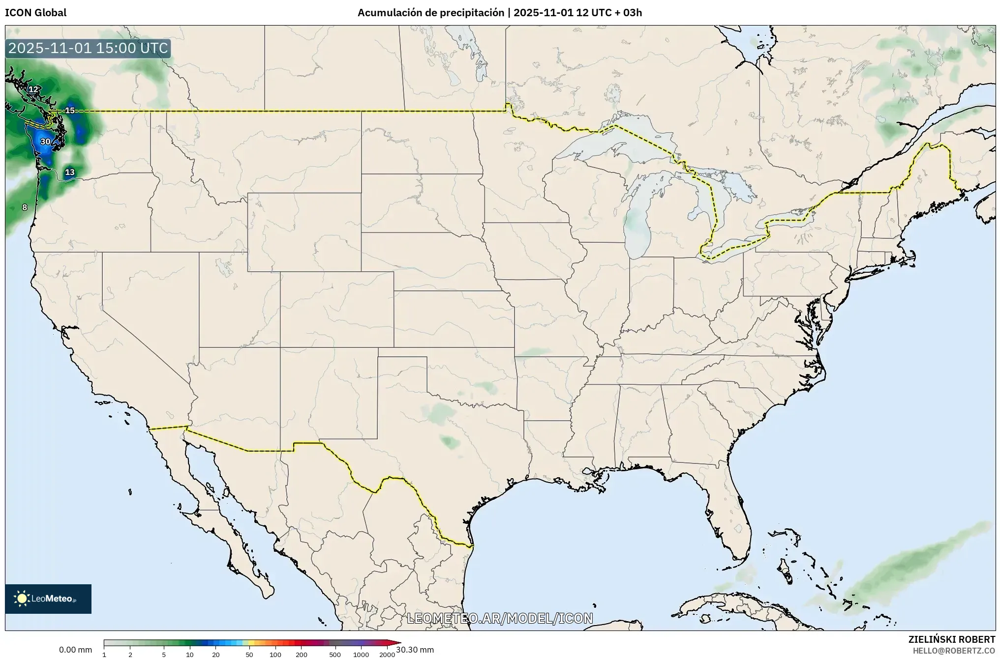 ICON model - Estados Unidos, Acumulación de precipitación ICON model - Estados Unidos, Acumulación de precipitación