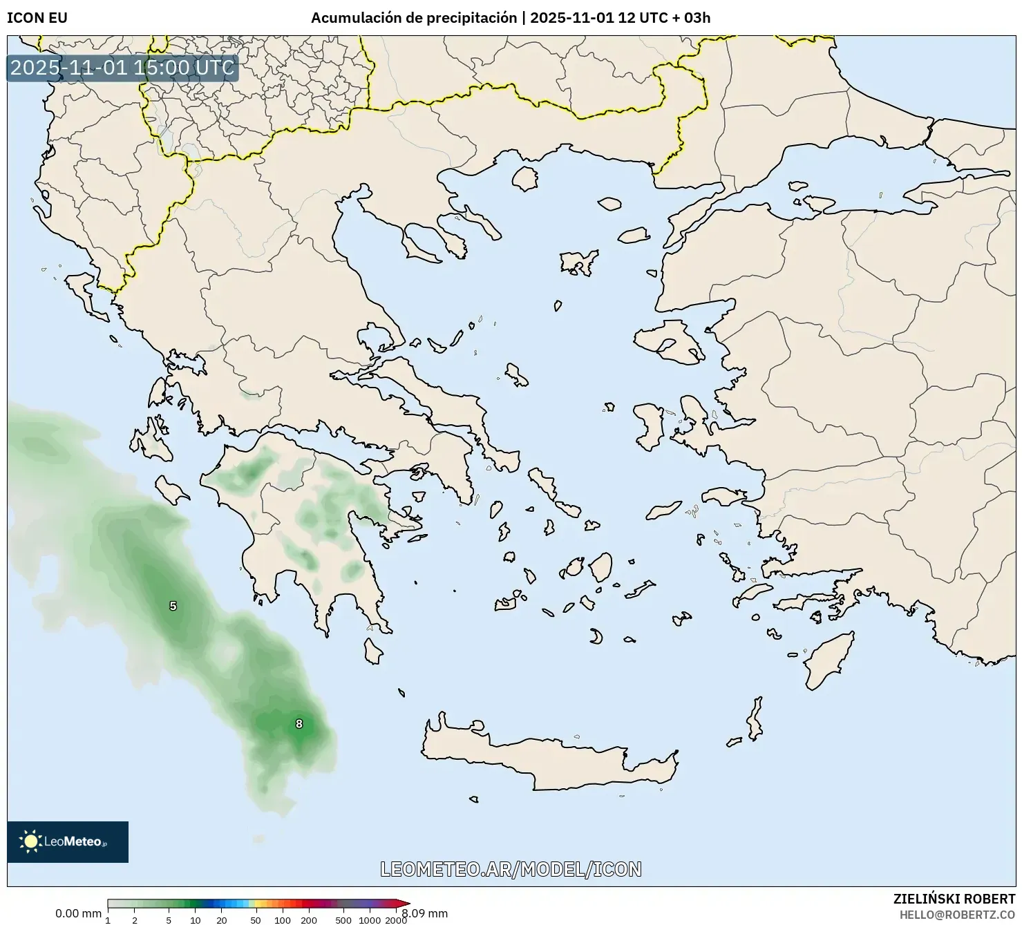 ICON model - Grecia, Acumulación de precipitación ICON model - Grecia, Acumulación de precipitación