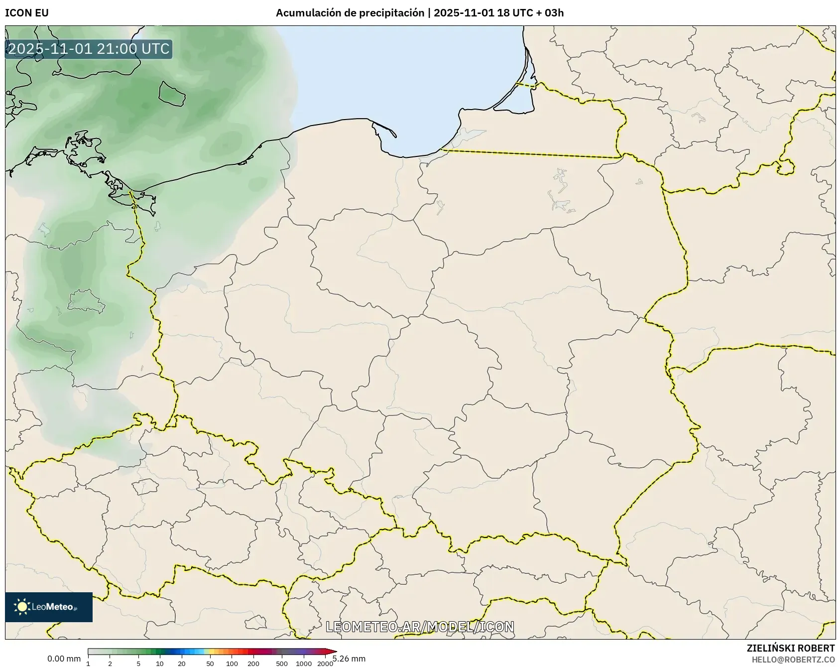 ICON model - Polonia, Acumulación de precipitación ICON model - Polonia, Acumulación de precipitación