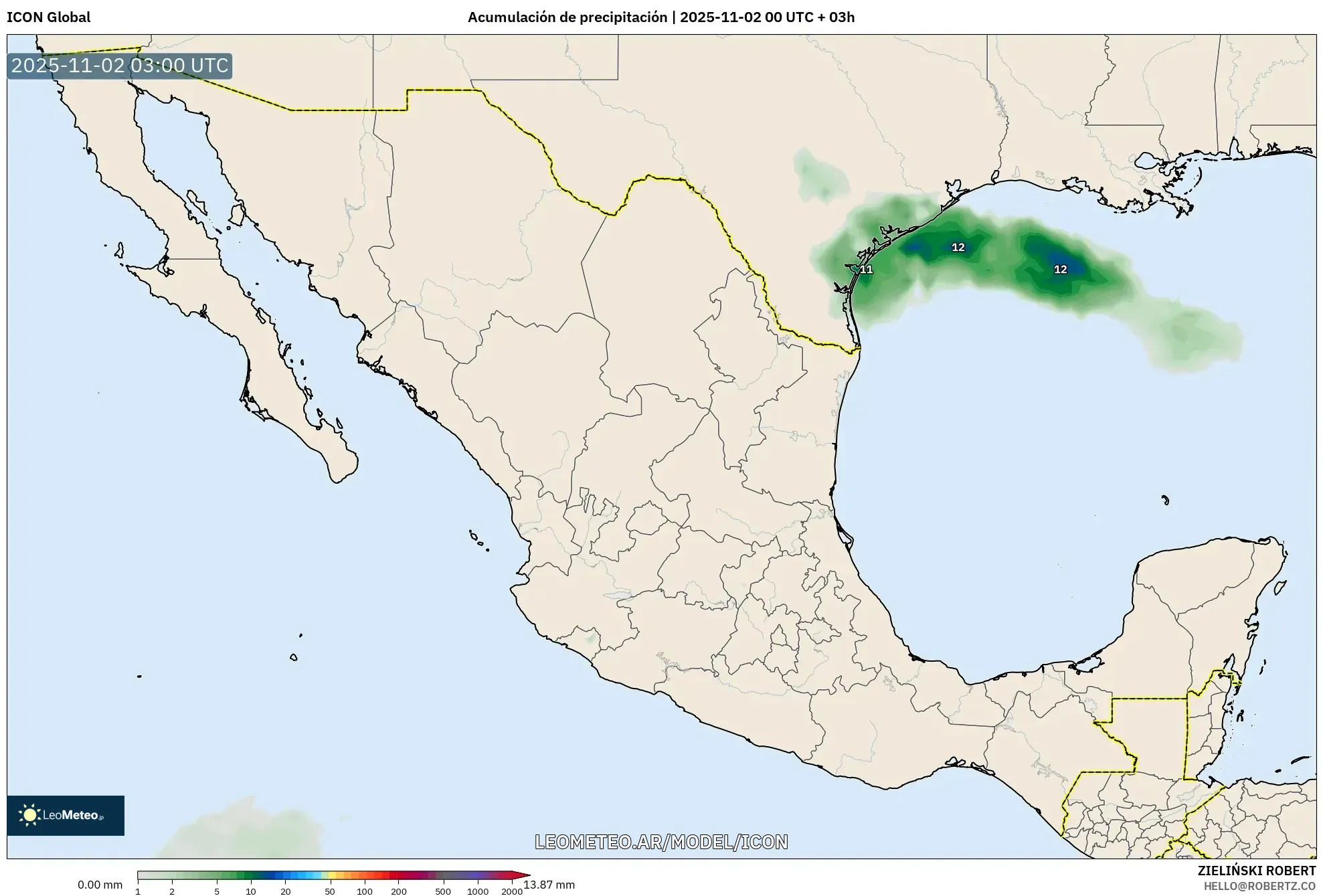 ICON model - México, Acumulación de precipitación ICON model - México, Acumulación de precipitación