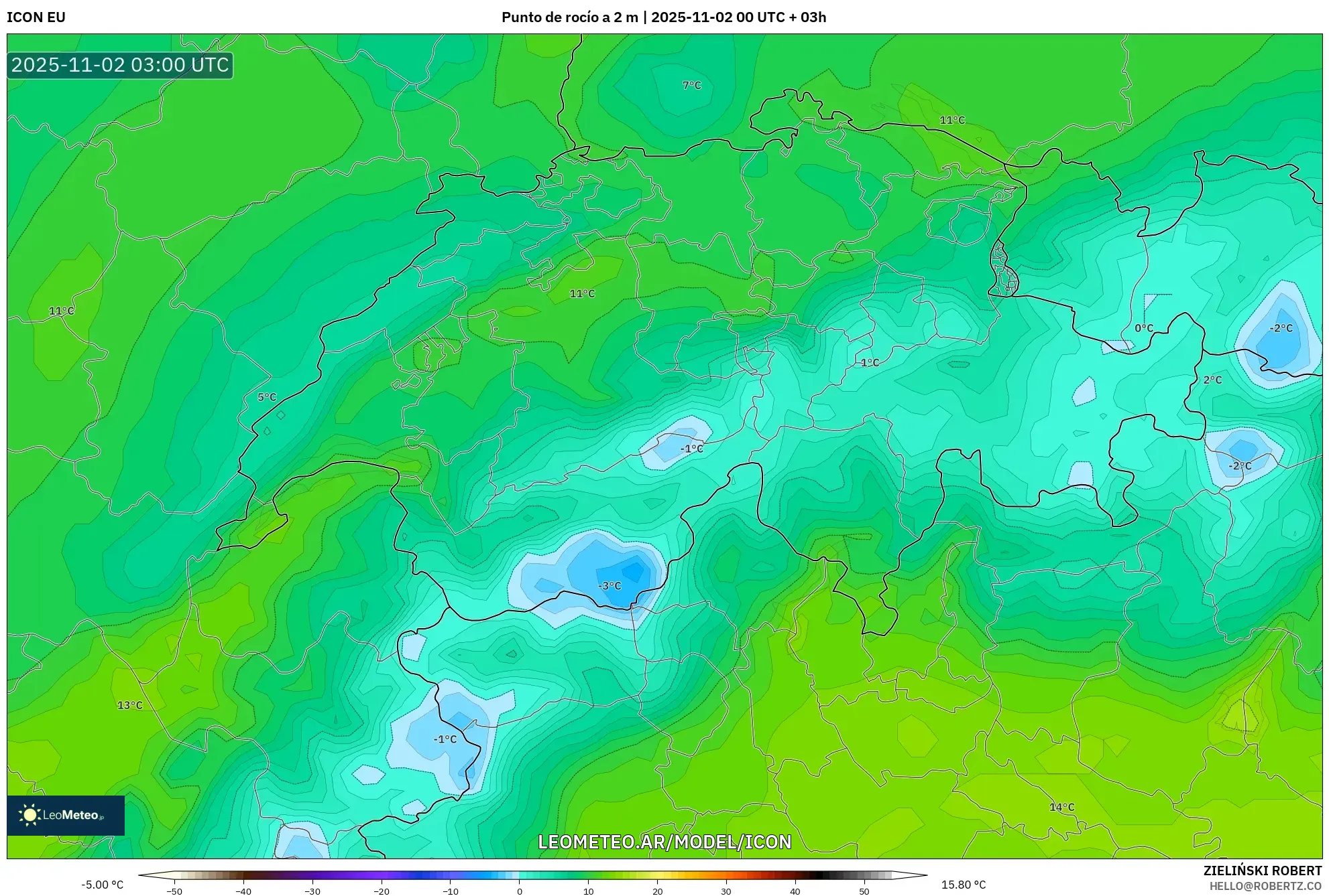 ICON model - Suiza, Punto de rocío a 2 m