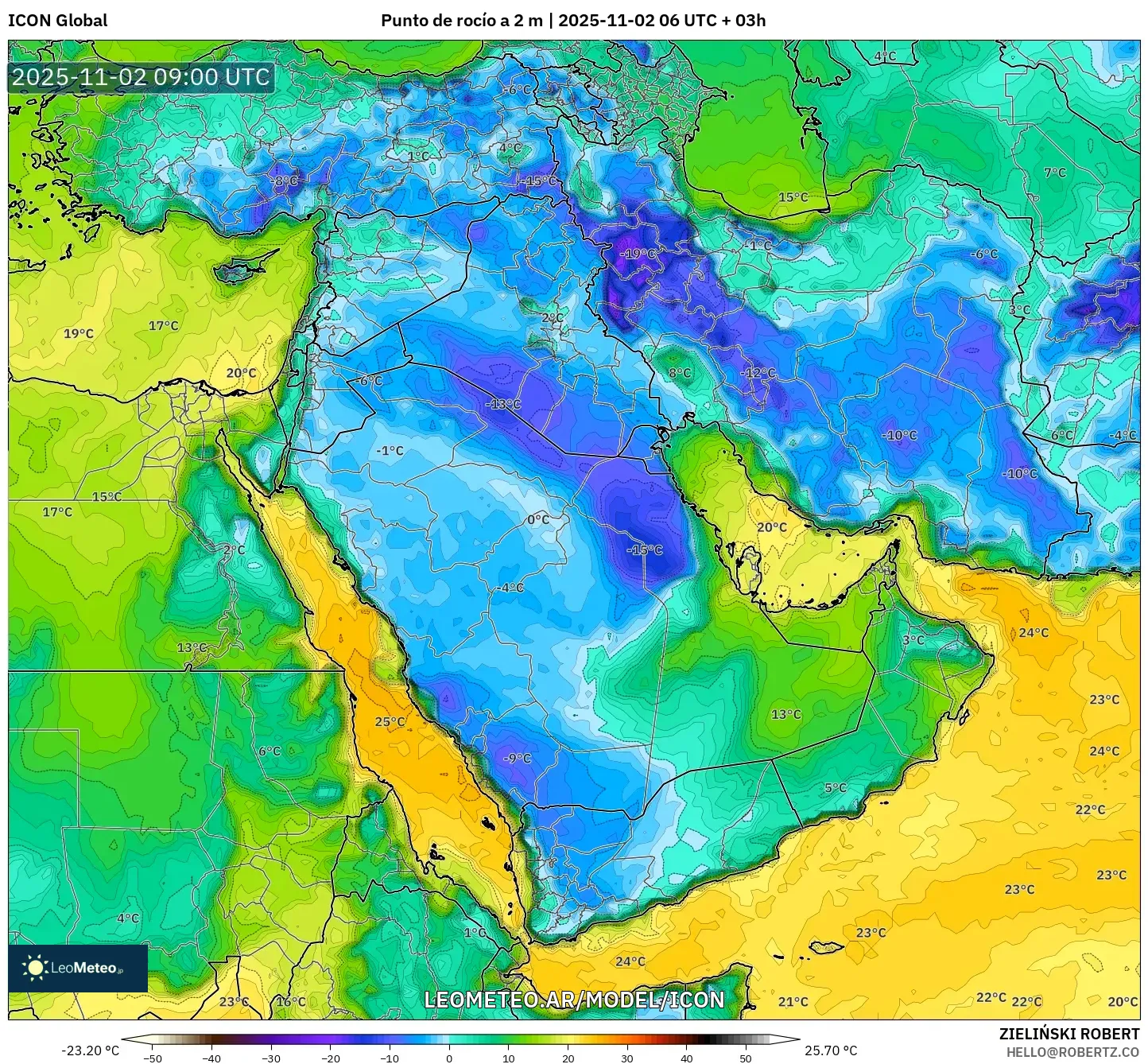 ICON model - Oriente Medio, Punto de rocío a 2 m