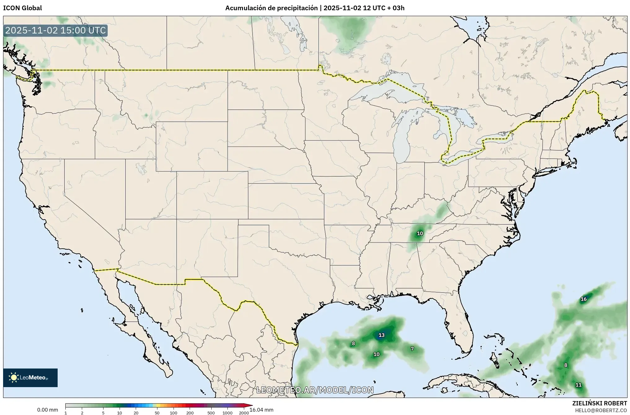 ICON model - Estados Unidos, Acumulación de precipitación