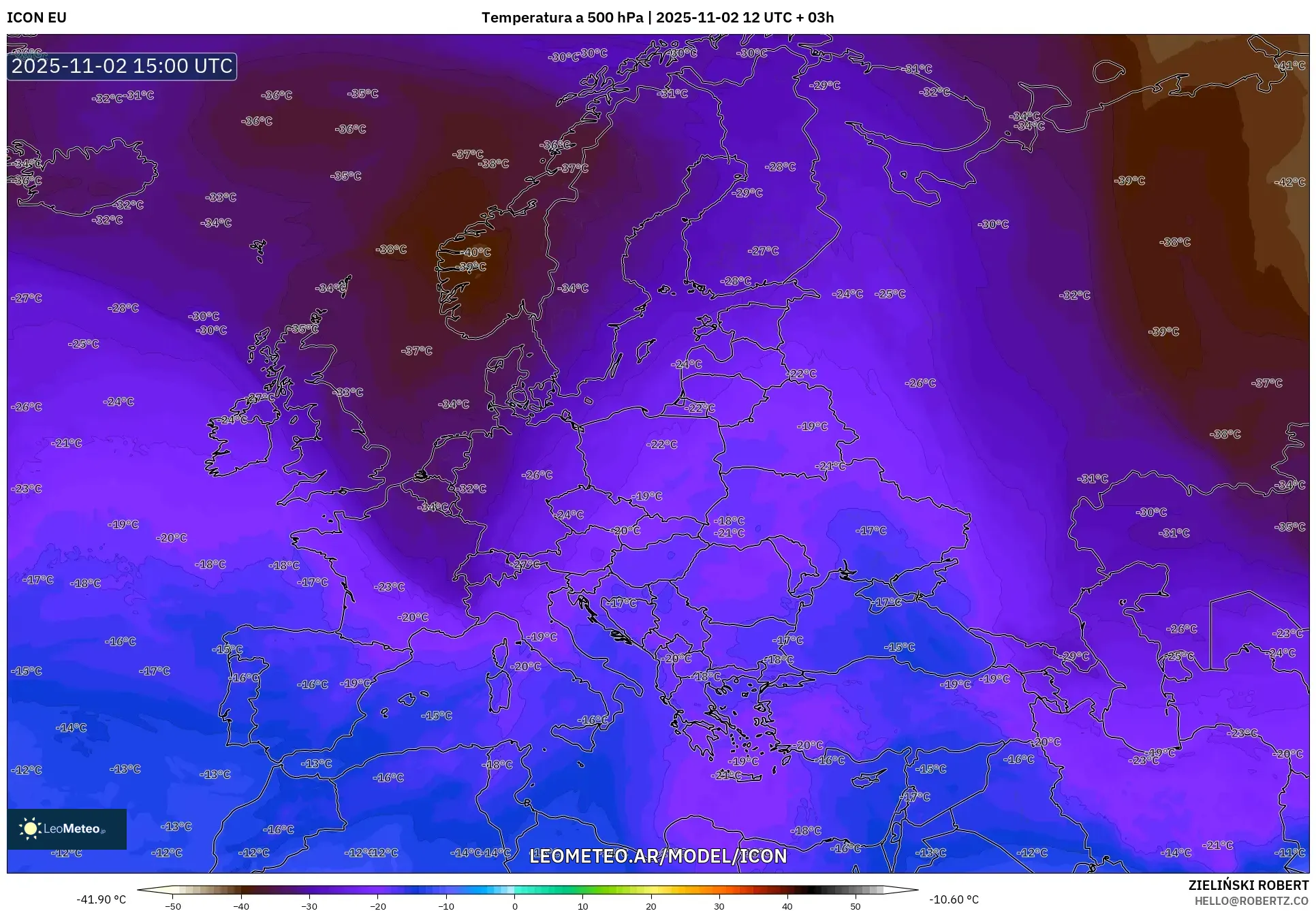 ICON model - Europa, Temperatura a 500 hPa