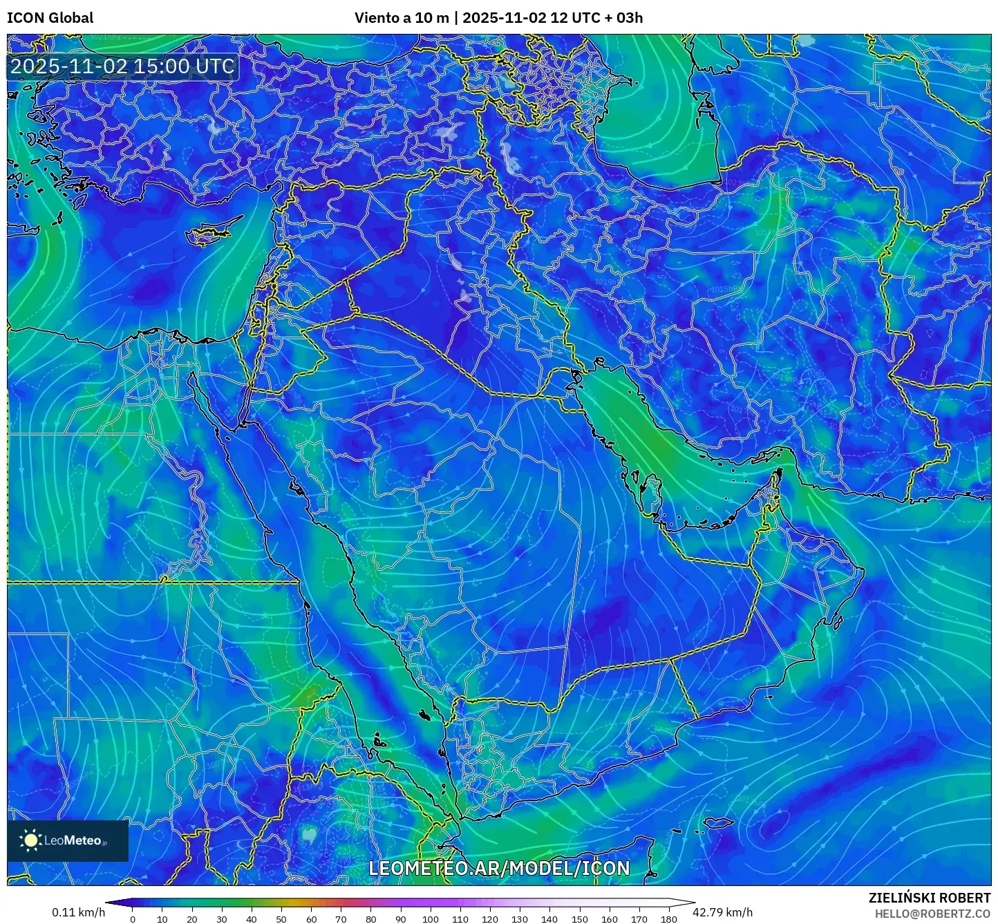 ICON model - Oriente Medio, Viento a 10 m
