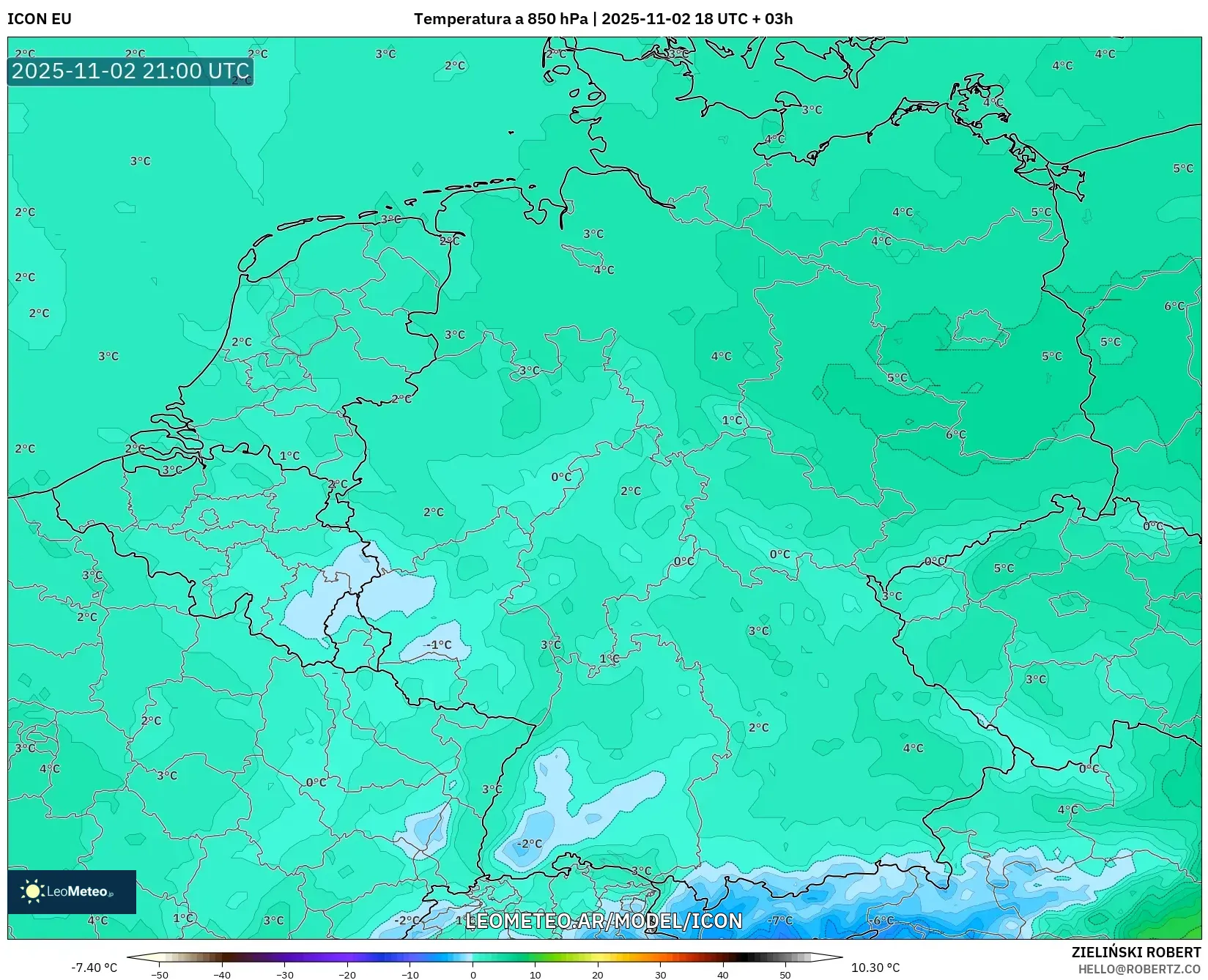 ICON model - Alemania, Temperatura a 850 hPa