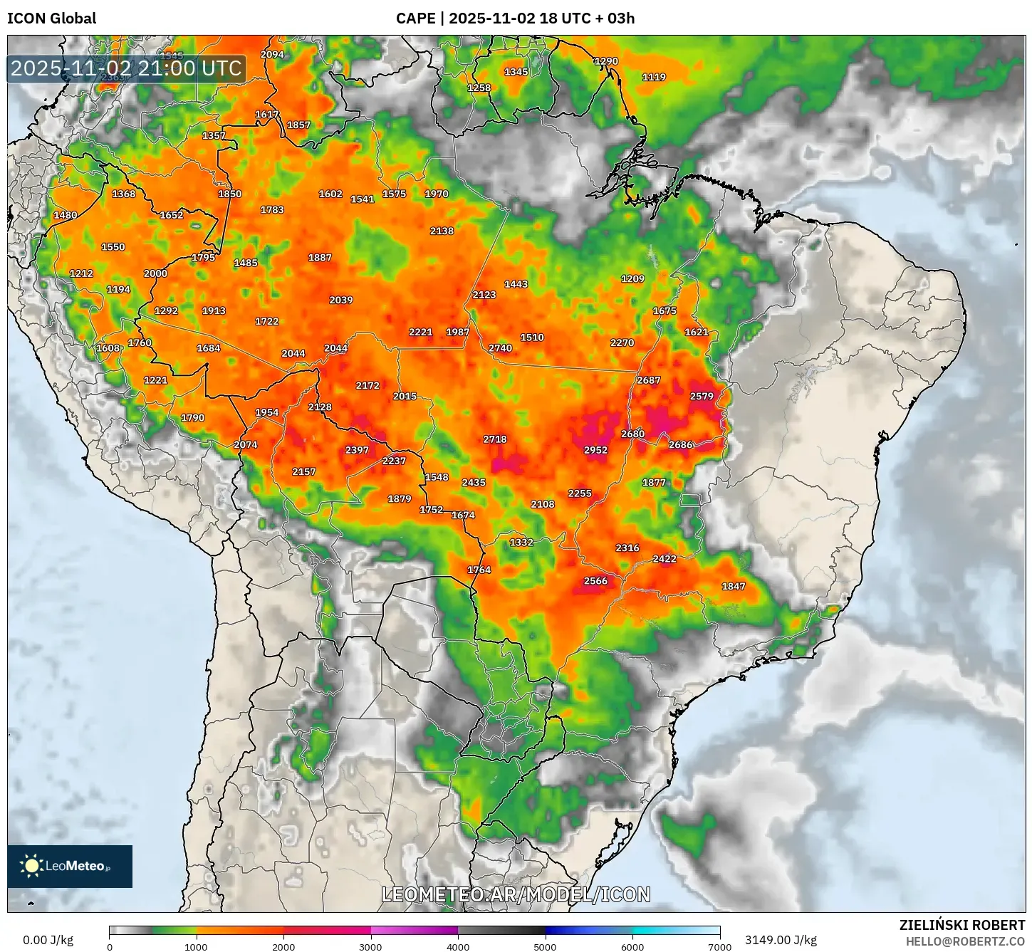 ICON model - Brasil, CAPE