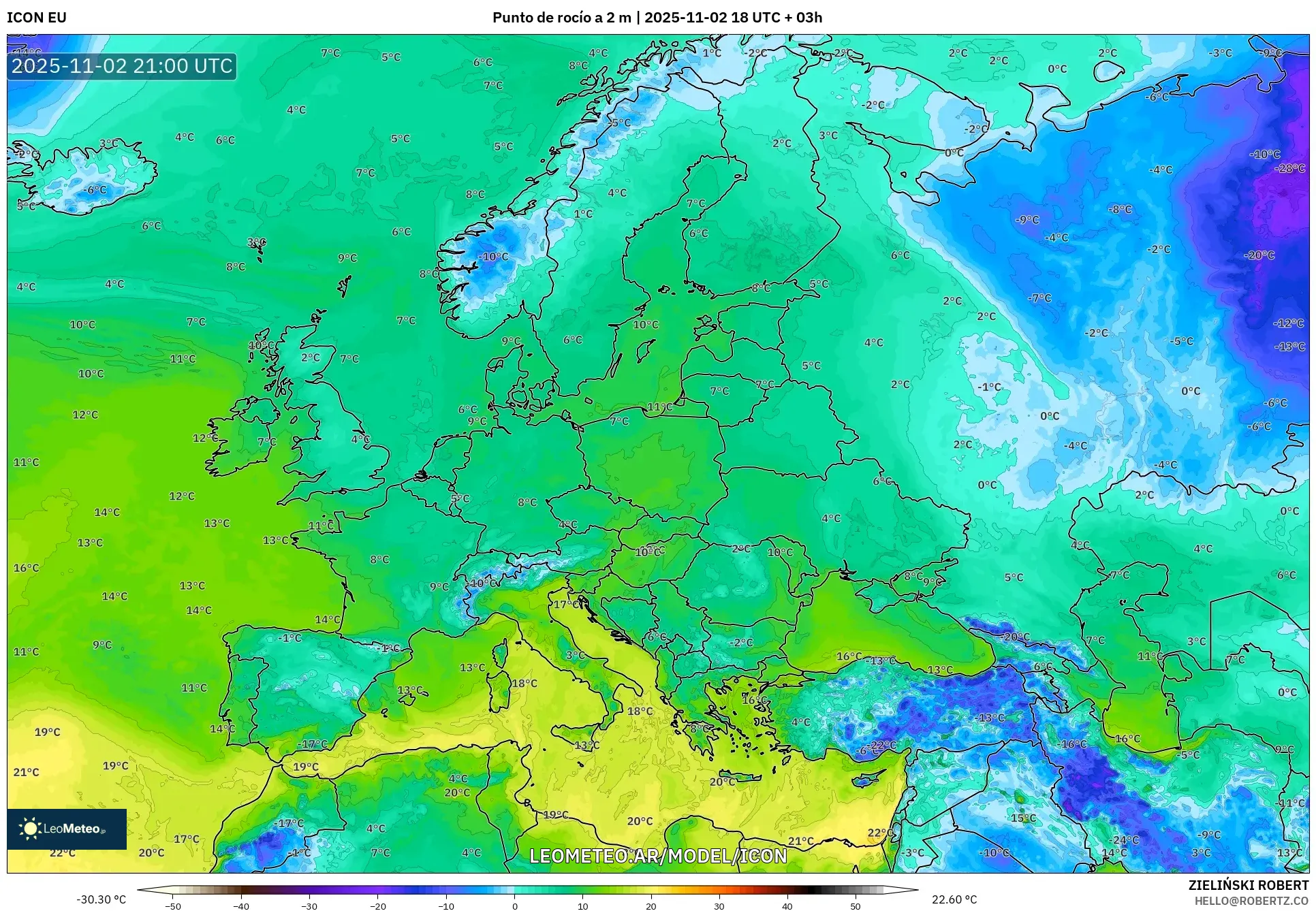 ICON model - Europa, Punto de rocío a 2 m