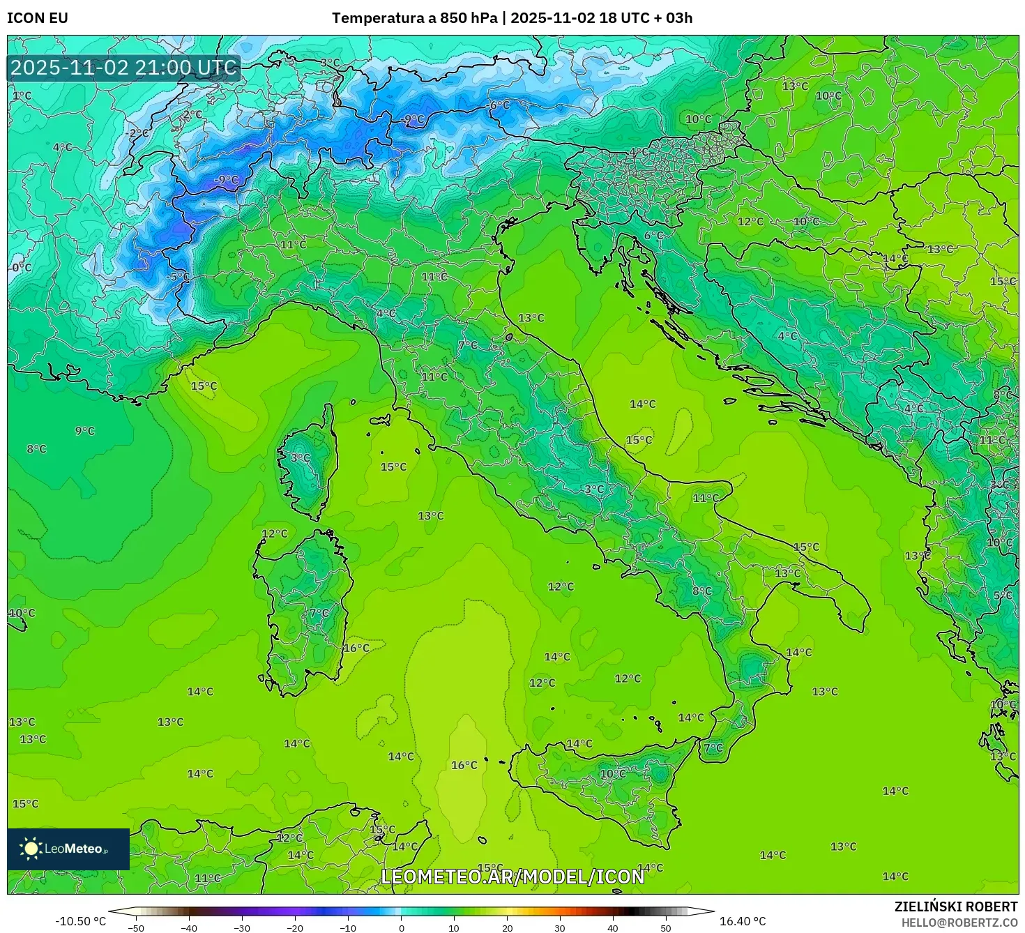 ICON model - Italia, Temperatura a 850 hPa