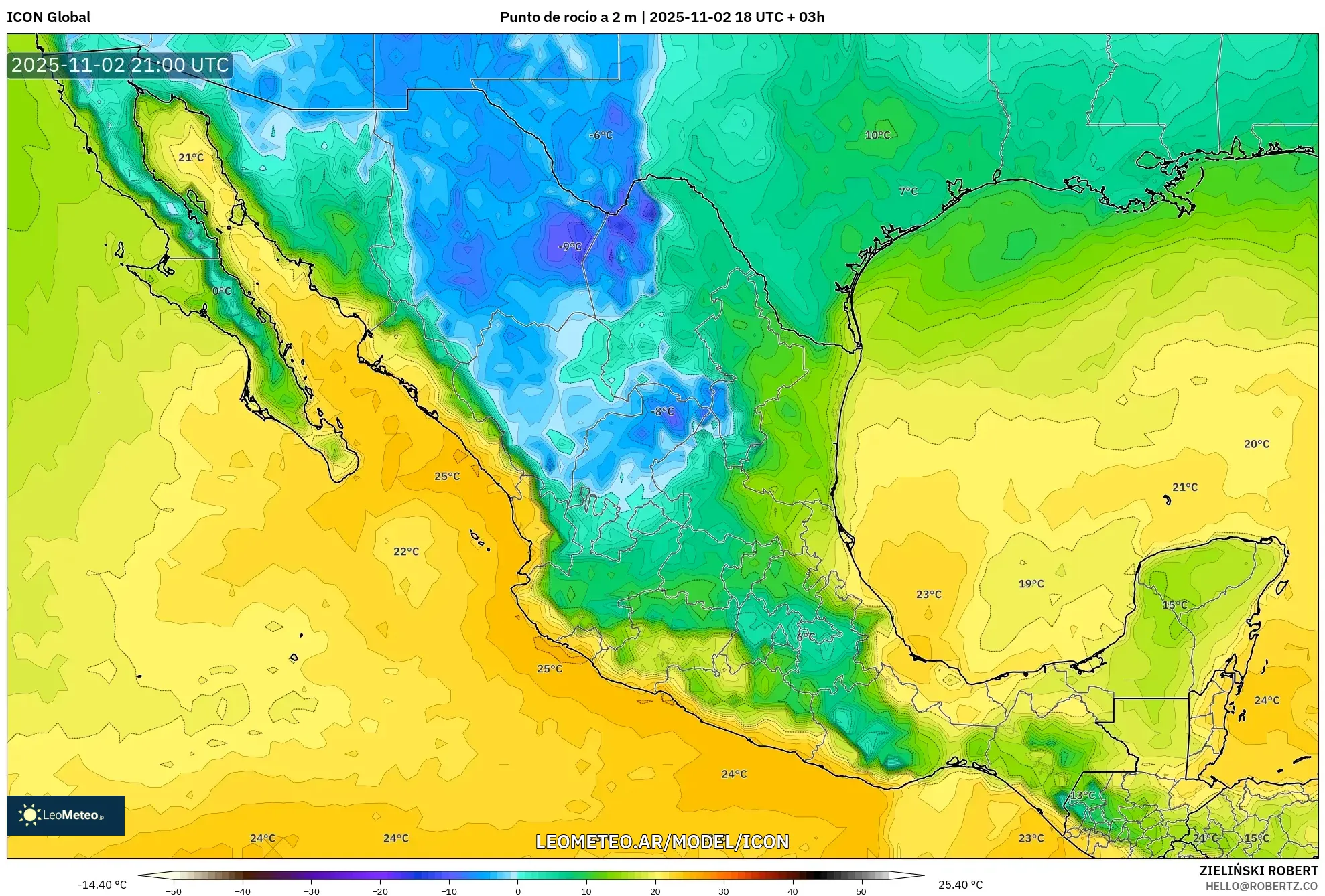 ICON model - México, Punto de rocío a 2 m