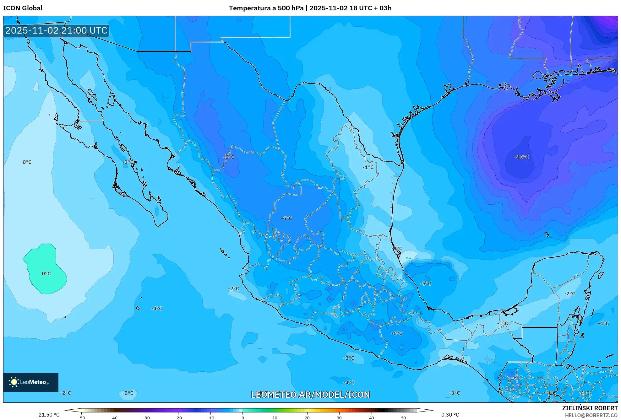 ICON model - México, Temperatura a 500 hPa