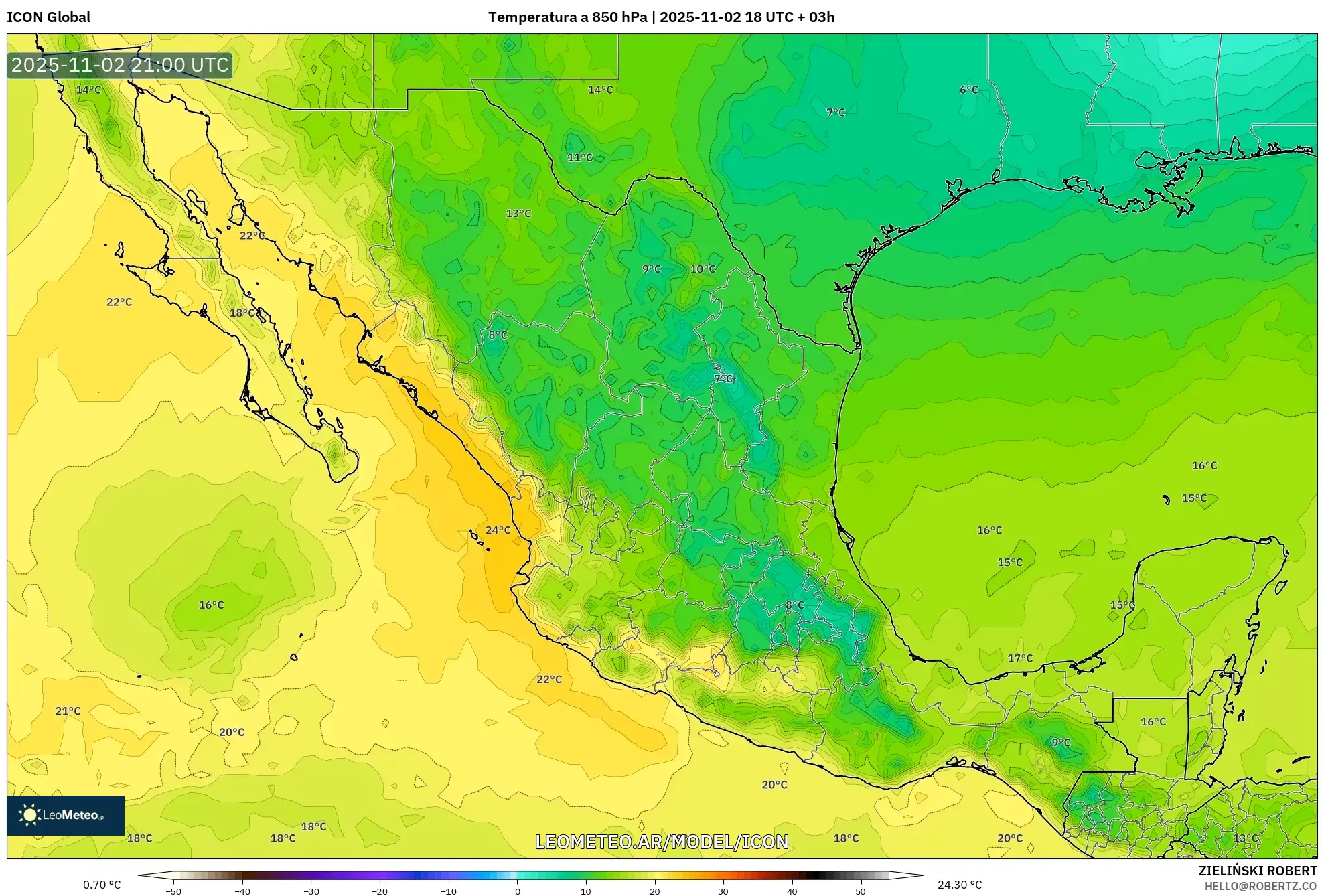 ICON model - México, Temperatura a 850 hPa